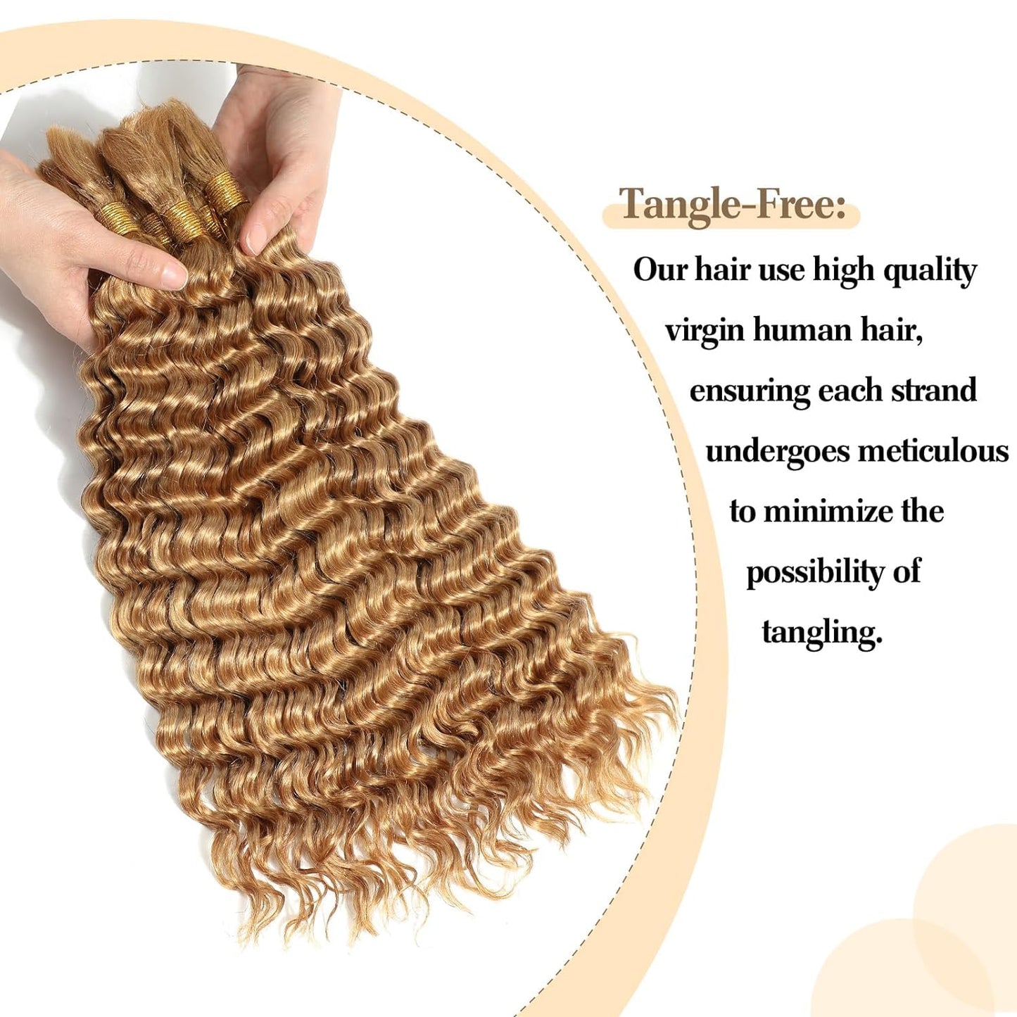Giginger 27 Honey Blonde Deep Water Wave Bulk Human Braiding Hair 100g 2 Bundles Per 50g 20 Inch Braiding Hair No Weft Brazilian Virgin Deep Curly Human Hair Extensions for Boho Braids