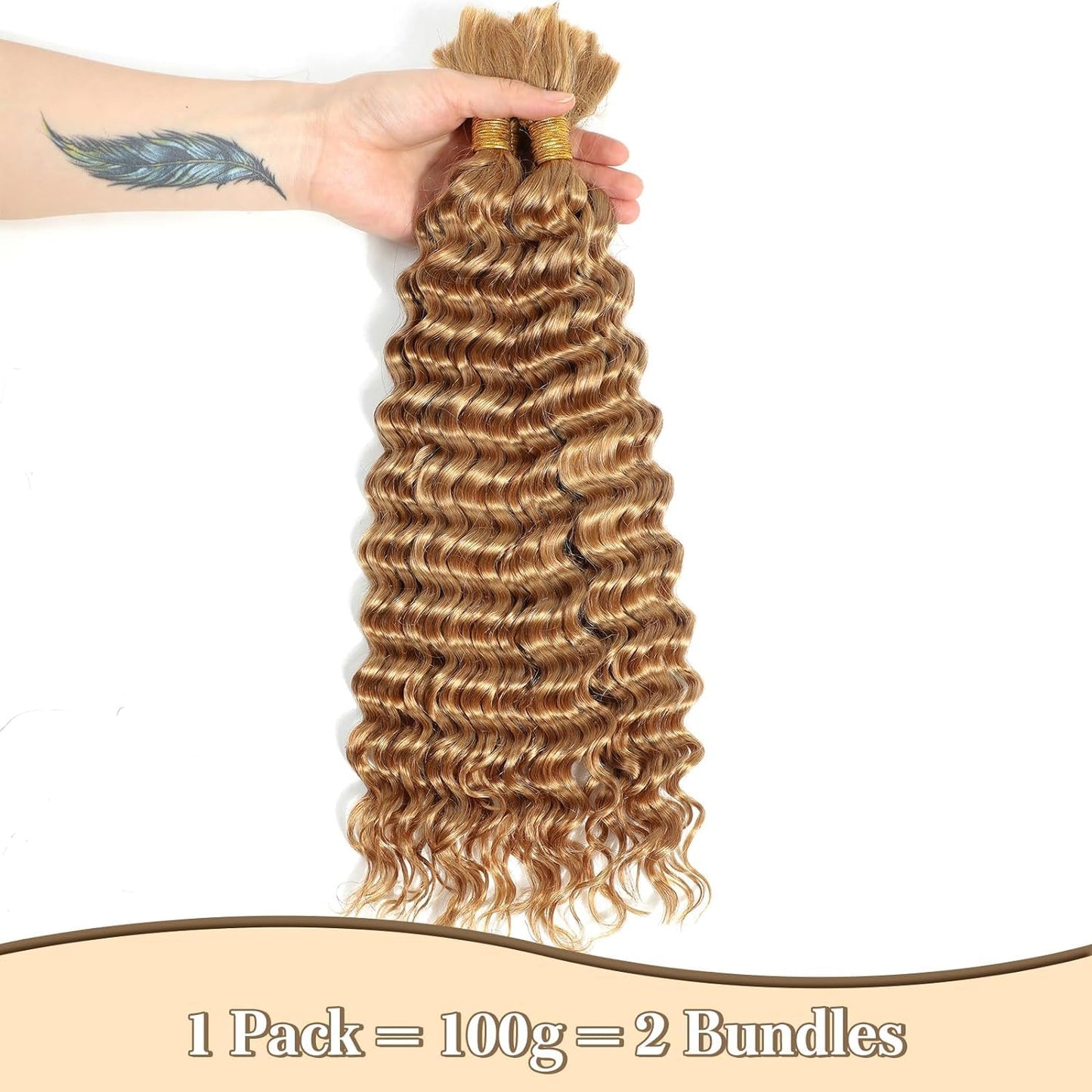 Giginger 27 Honey Blonde Deep Water Wave Bulk Human Braiding Hair 100g 2 Bundles Per 50g 20 Inch Braiding Hair No Weft Brazilian Virgin Deep Curly Human Hair Extensions for Boho Braids