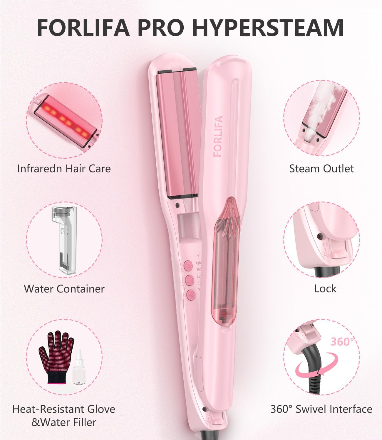 Steam Hair Straightener - 1.5'' Ceramic Flat Iron for Women | 2-in-1 Curler & Straightener, Infrared Technology, Nourishes & Smooths Hair