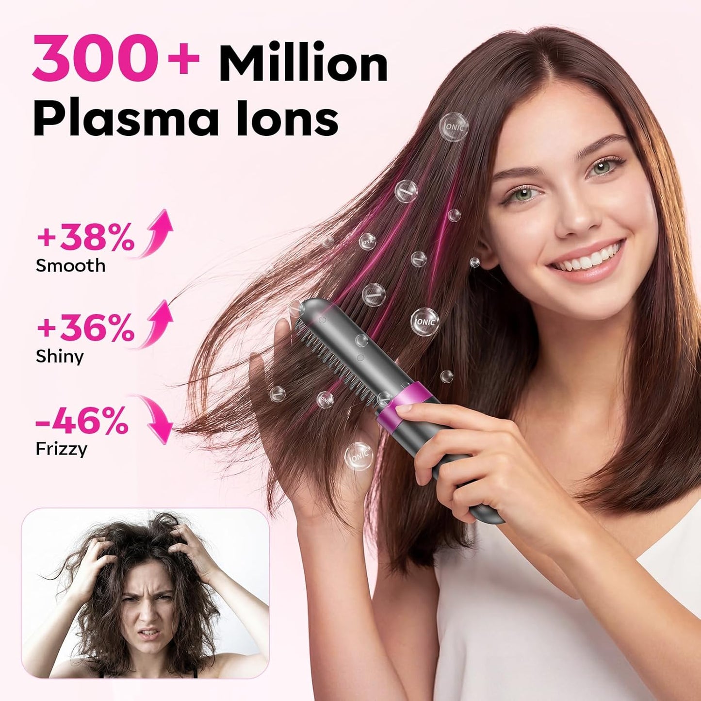 Cordless Hair Straightener Brush - Ionic Anti-Frizz, Fast Heating, 3 Heat Levels | Portable Travel Tool for Women
