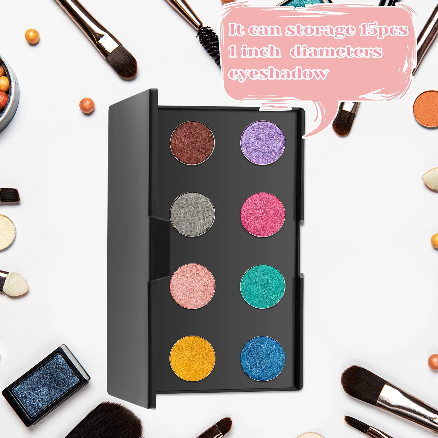 2 Pcs Makeup Plastic Magnetic Palette Magnetic Eyeshadow Empty Cream Blush Palette with Mirror and 30 Round Adhesive Metal Stickers for Eyeshadow Lipstick Blush Powder Foundation, Black