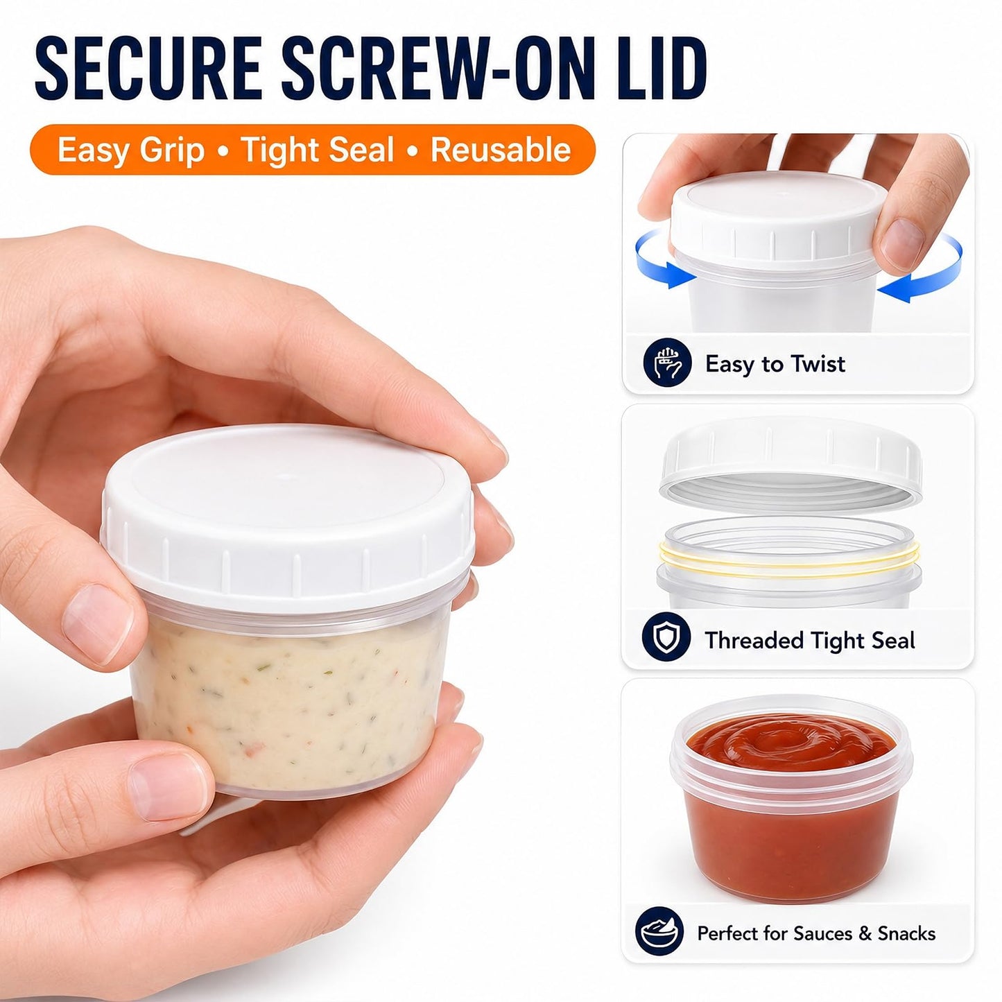 METAPACK 9 Pack 4 oz Food Storage Containers with Twist Lids, BPA-Free Plastic Portion Cups with Labels, Reusable Snack Containers for Sauces, Dips, Meal Prep, Microwave Dishwasher Freezer Safe