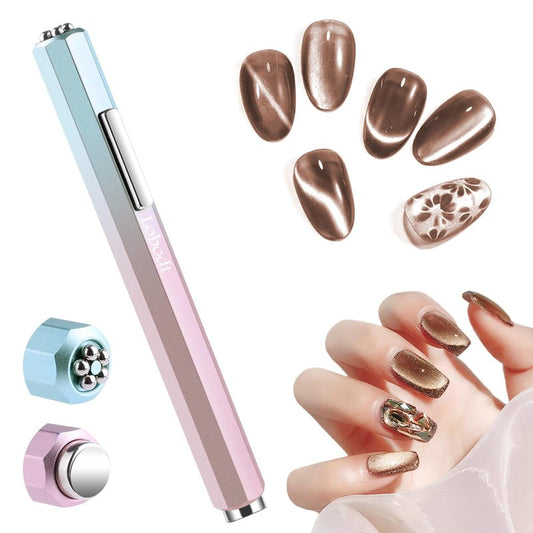 Lobodt Cat Eye Magnet for Nails, professional 3-in-1 nail magnet tool, octagonal powerful nail suction stick, suitable for personal DIY, nail studios or nail salons (Gradient pink)