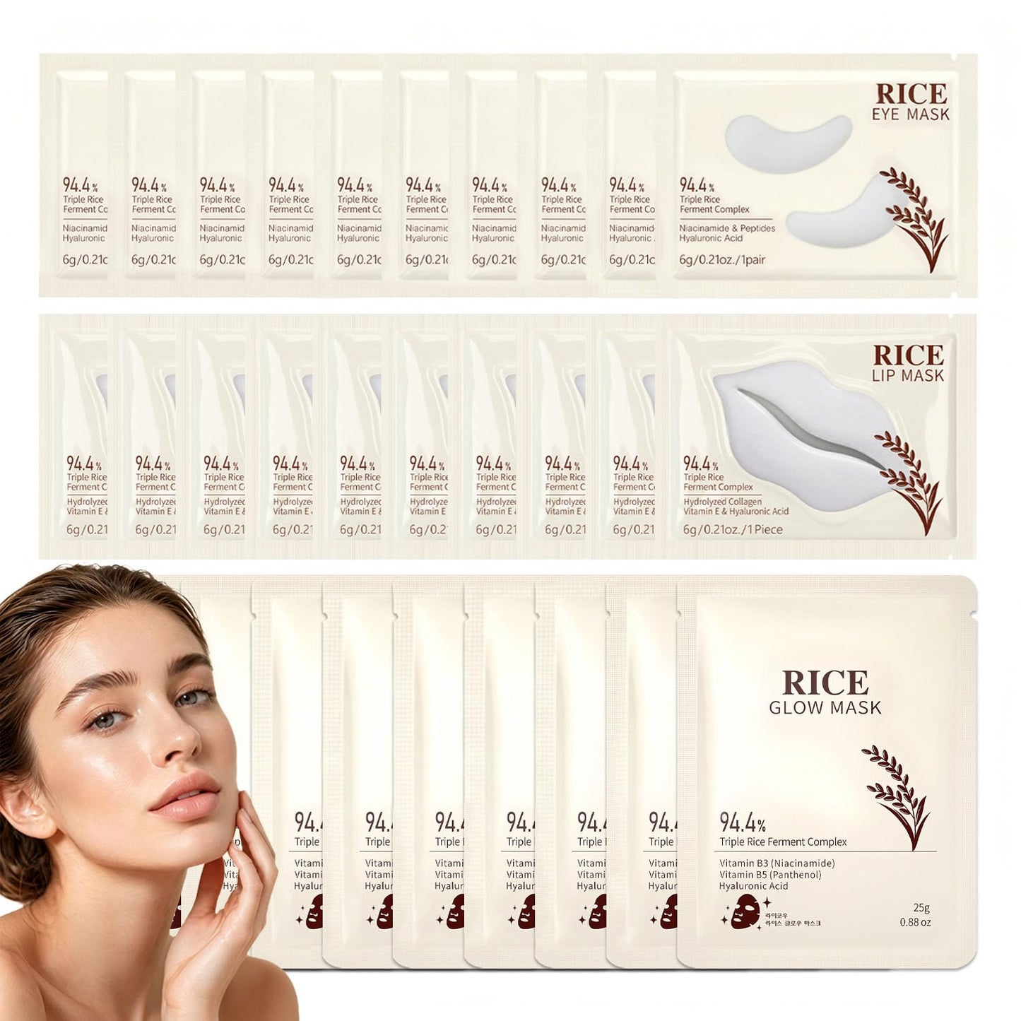 30 Pairs Lip Mask & Eye Mask & Face Mask, Lip Mask Patches, Eye Patches for Puffy Eyes and Dark Circles, Face Masks Bulk with Hyaluronic Acid, Party Favors Adults, Bulk Gifts, Bridesmaids Gifts