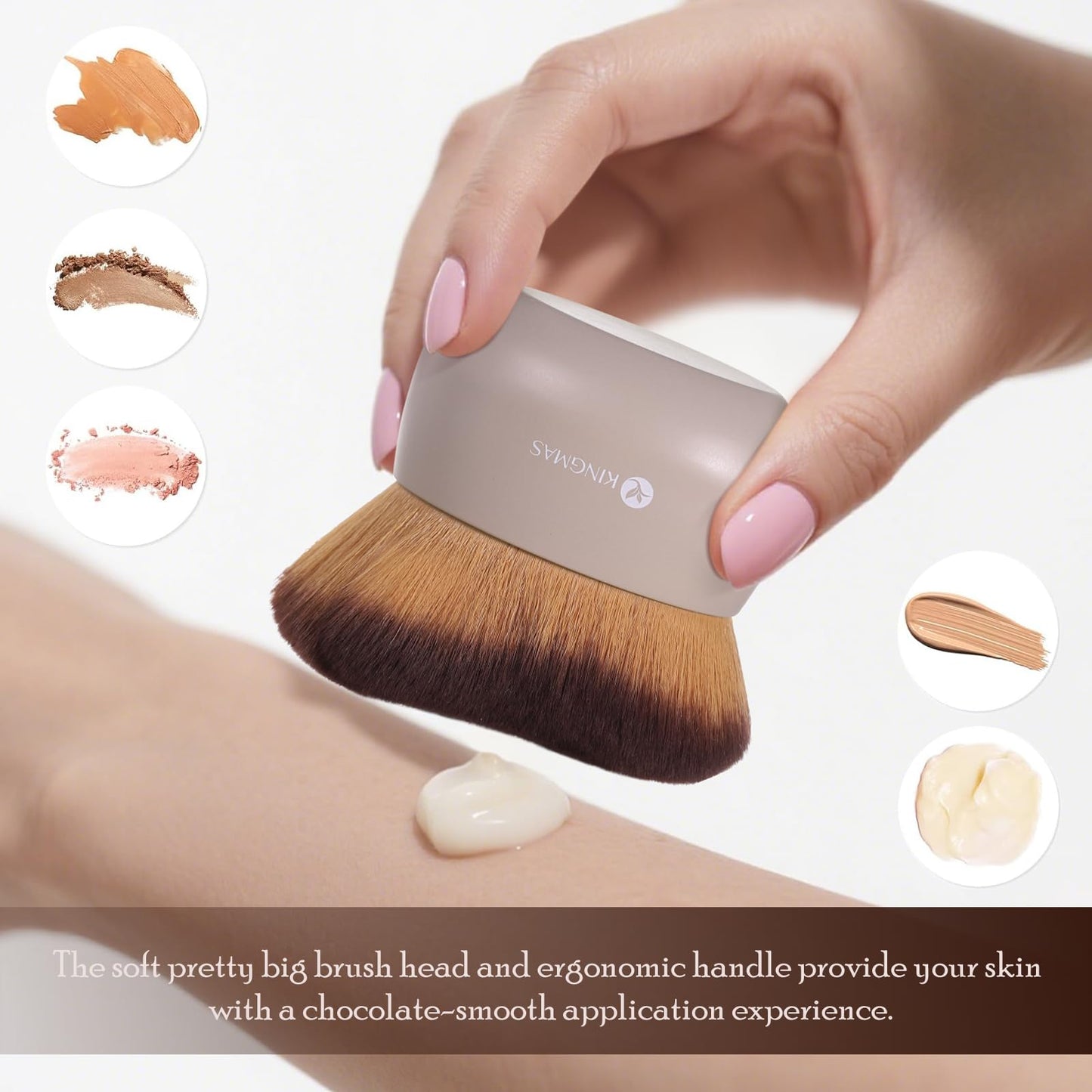KINGMAS Extra Large Body Makeup Brush for Self Tanner, Leg Makeup & Bronzer Blend, 76mm Kabuki Brush, Oval Face & Back Makeup Brush, Wet & Dry Use