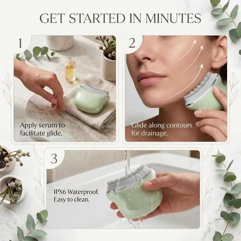 Lymphatic Contour Face Brush - Silicone Cleansing Tool for Anti-Puffiness & Jawline Sculpting | Improves Skin Glow