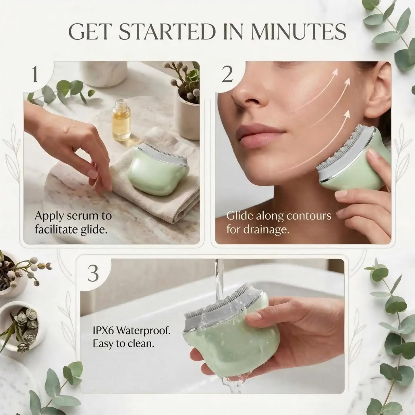 Lymphatic Drainage Face Brush, Silicone Facial Cleansing & Lymphatic Massager, Manual Scrubber for Depuffing & Jawline Sculpting, Silicone Bristles for Face Massage & Glowing Skin