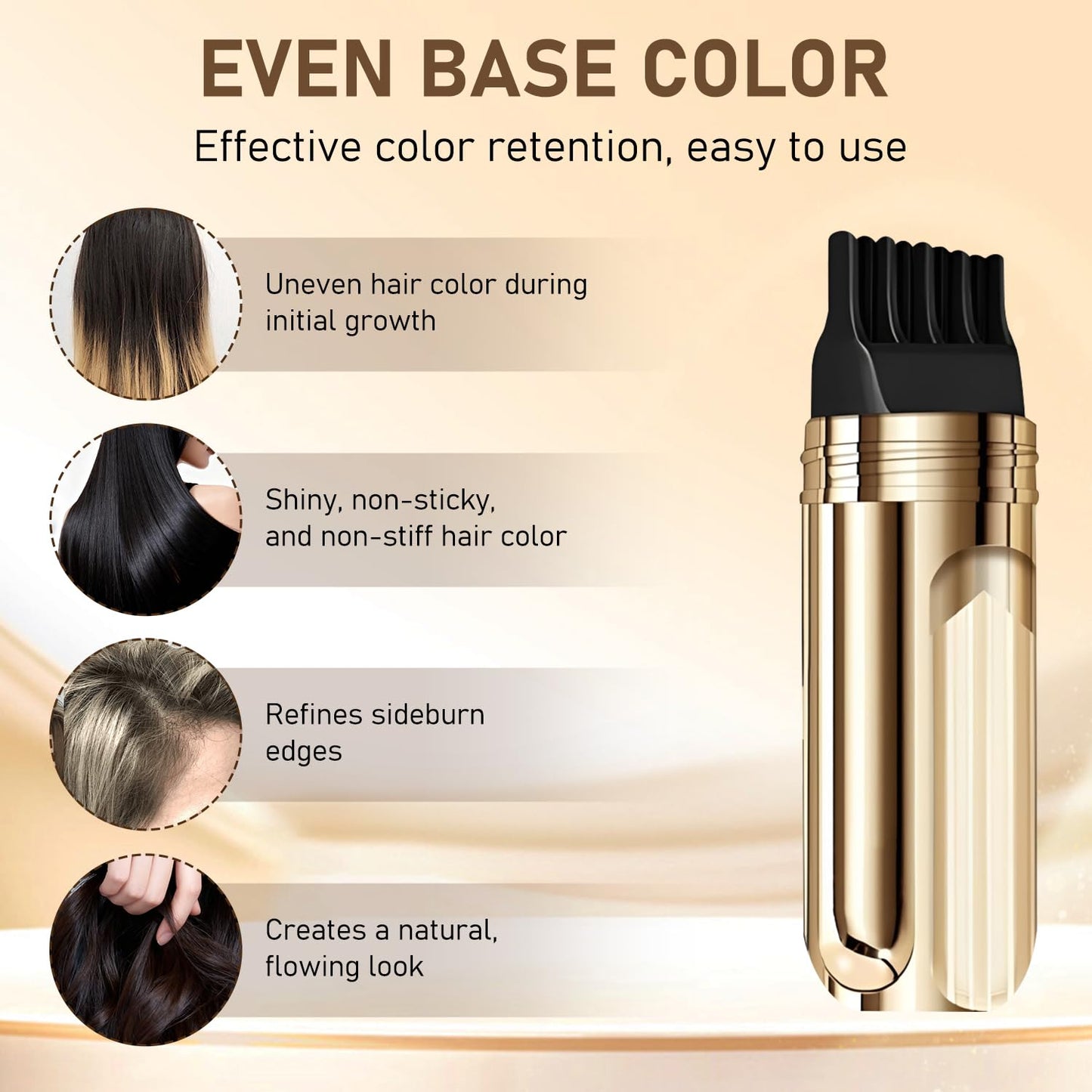 Root-Touch-Up Hair Color Stick & Comb - 2-in-1 Instant Gray Coverage | Waterproof, Sweat-Proof (Black)