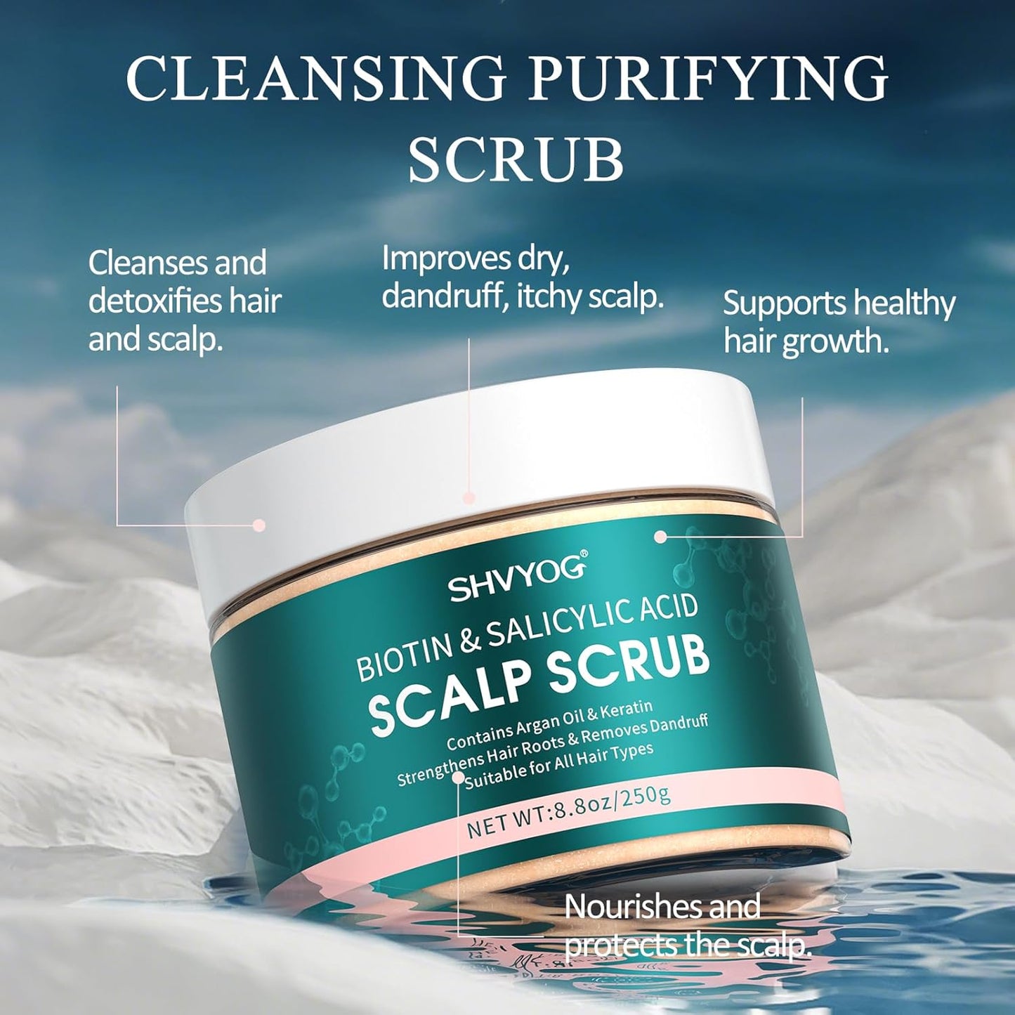 Biotin Scalp Scrub - 2-in-1 Exfoliator & Detox Shampoo with 3% Salicylic Acid | Tea Tree Oil for Dandruff & Itchy Scalp