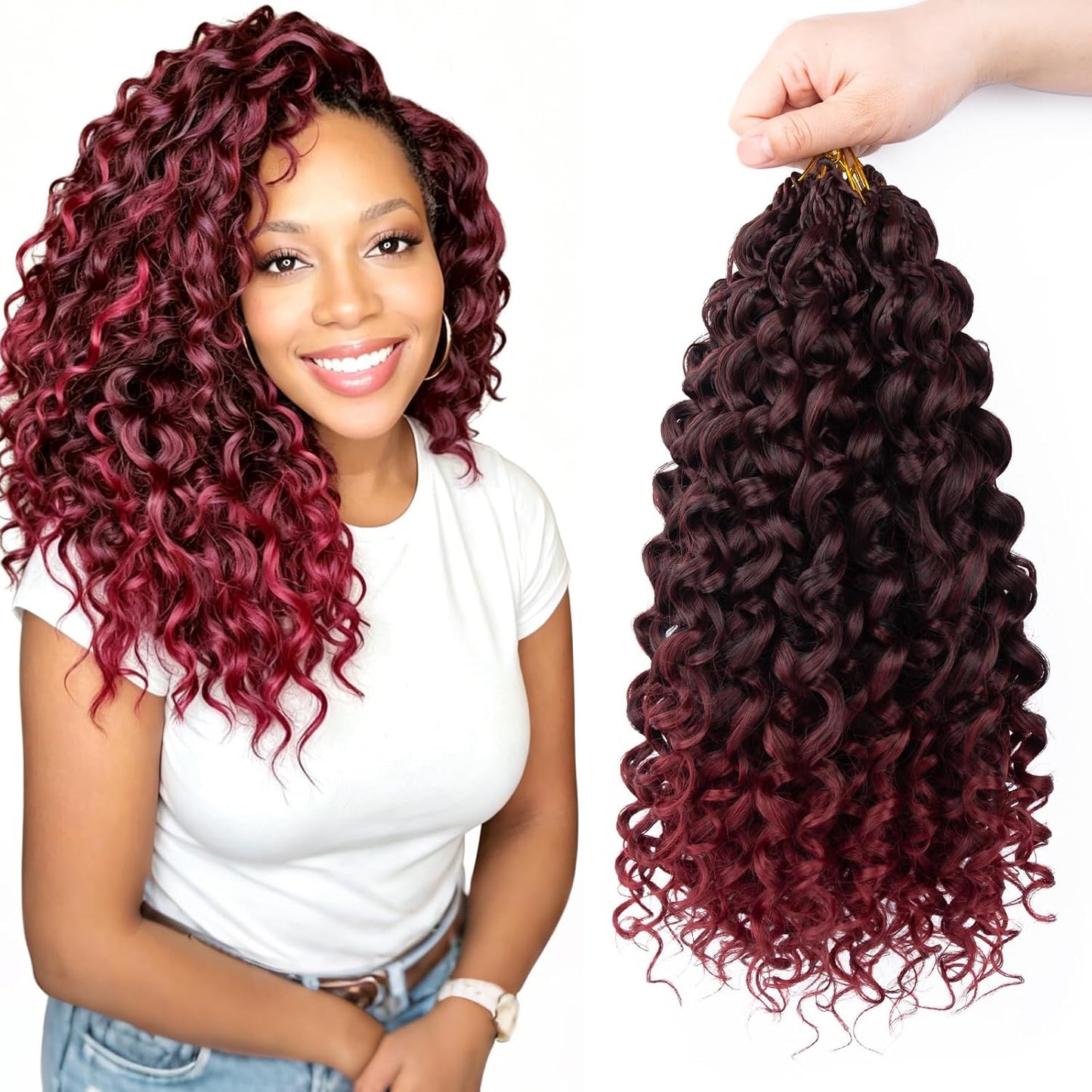 GoGo Curl Crochet Hair - 14 Inch Pre Looped Braids for Black Women | Soft Synthetic Deep Water Wave Extensions