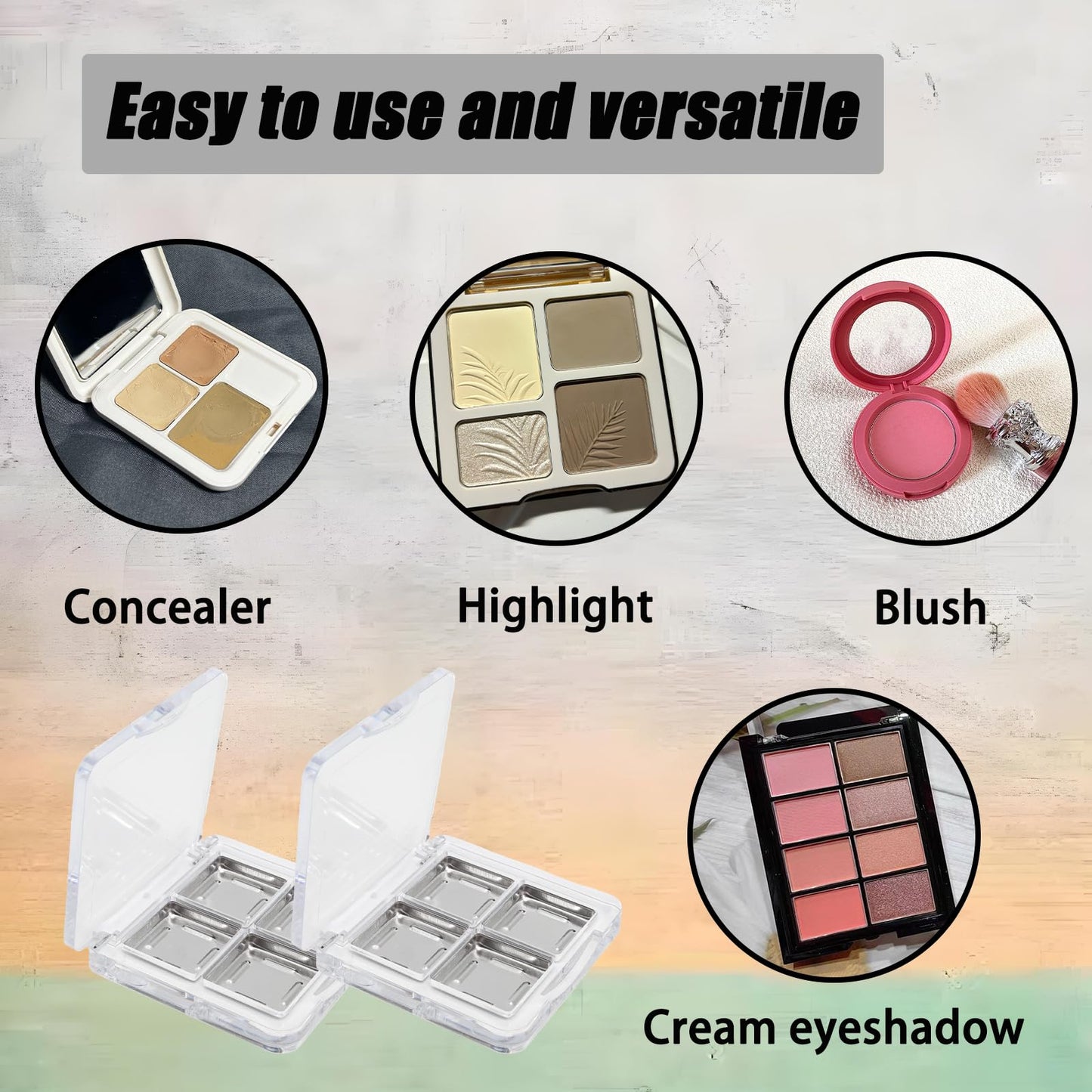 Pine & Linen 2pcs Empty Makeup Palette with 8pcs aluminum disc,Transparent Eyeshadow Powder Makeup Palette Pigment Tray,Refillable Makeup Container Holder Case for Women