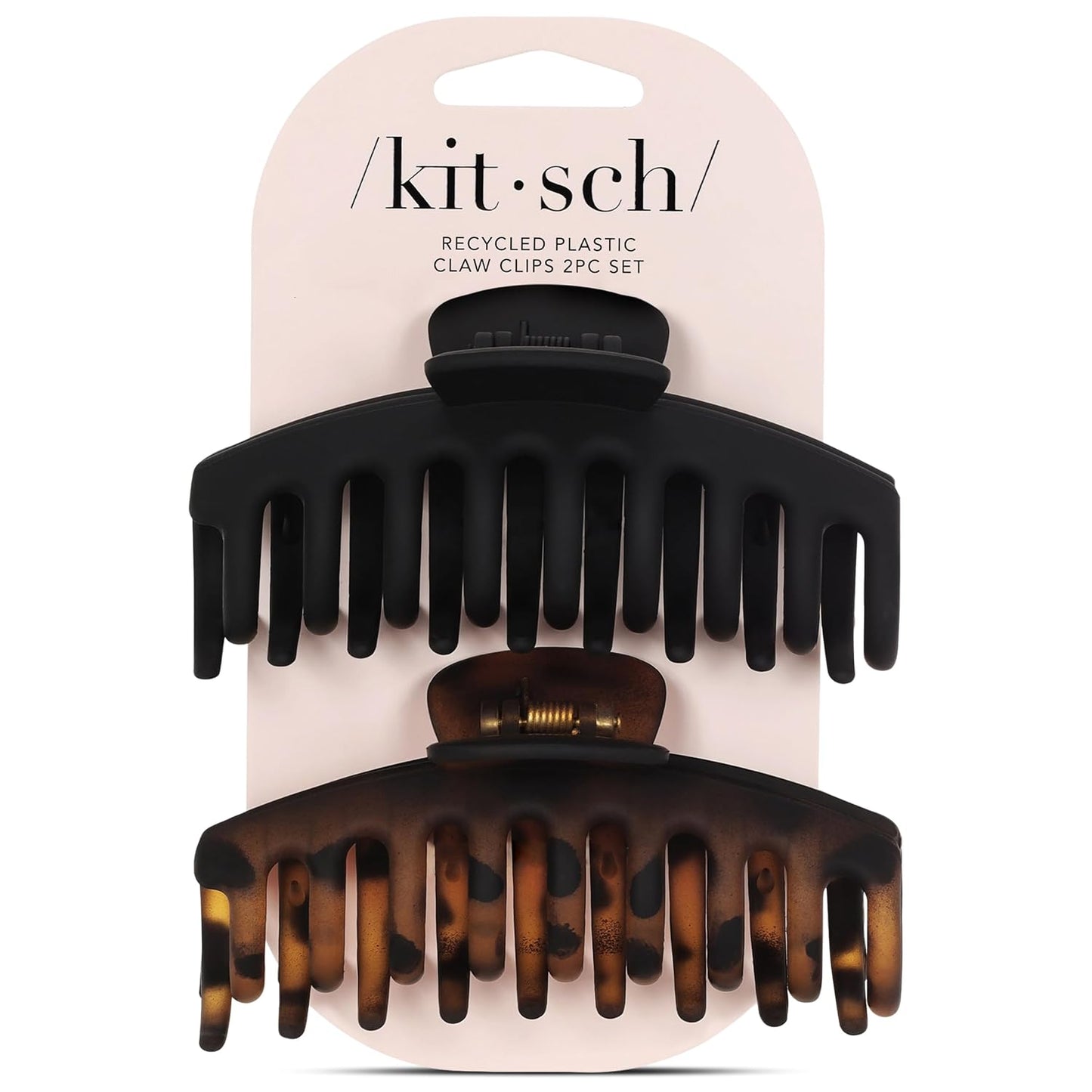 Large Hair Clips for Women - Fashionable Matte Plastic Loop Hair Claw Clips | Easy-Grip Design | Tortoise & Black, 2 Pcs