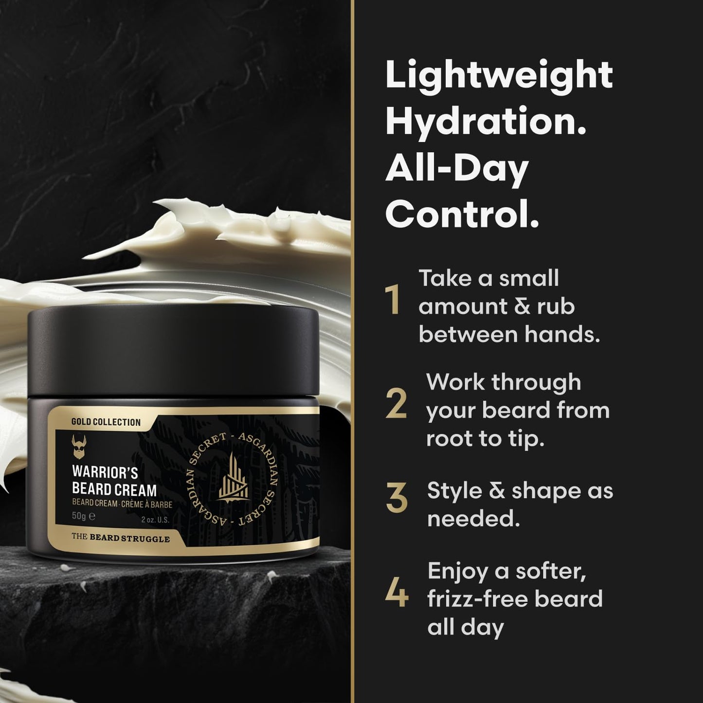 Beard Cream for Men by Beard Struggle -Loki Unscented Beard Butter, Moisturizer & Softener for Men - Itch Relief, Hydration with Avocado & Jojoba Oils - Beard, Mustache & Corase Growth Cream, 50g