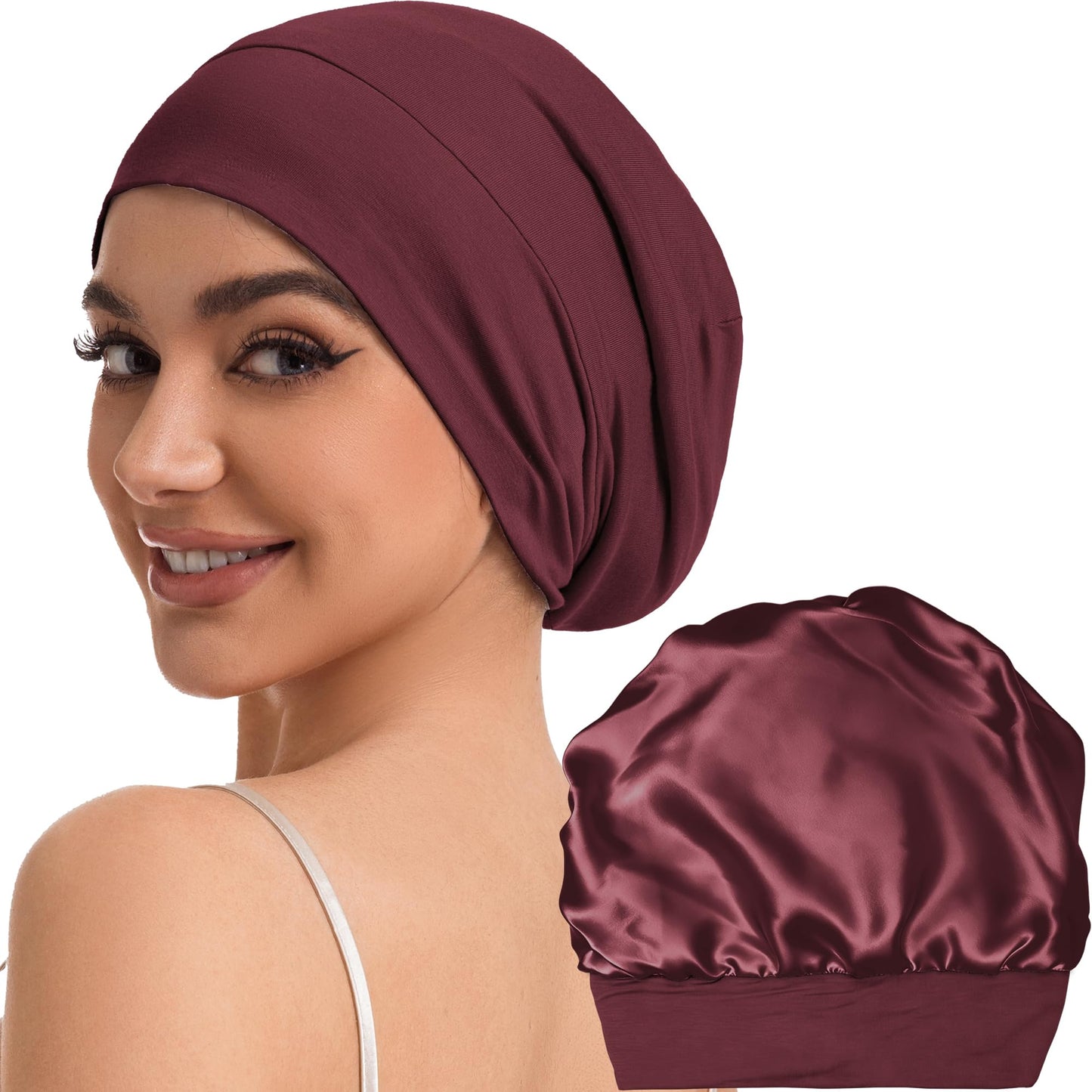 100% Mulberry Silk Lined Bonnet for Sleeping Women Men, Bonnets for Curly Hair,Braid Sleep Cap Black Womens,Not Satin