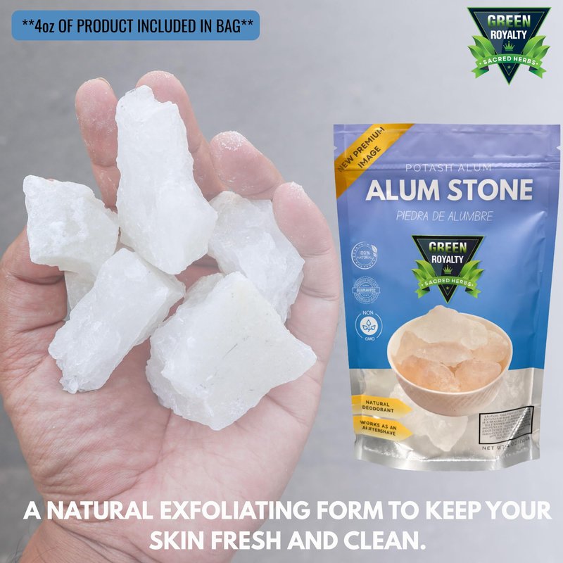 GREEN ROYALTY Alum Stone (Piedra de Alumbre) 4 oz - Multi-Purpose Crystal for Skin Care and Healing - Natural Deodorant & Antiperspirant | Shaving Stone.
