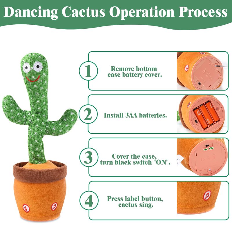 MIAODAM Dancing Cactus, Talking Cactus Baby Toy, Colorful Glowing Repeating Cactus Toy for Baby Toddler, Singing Cactus Toy 10 Pcs Songs Repeats What You Say for Baby Toy Gift Mimicking