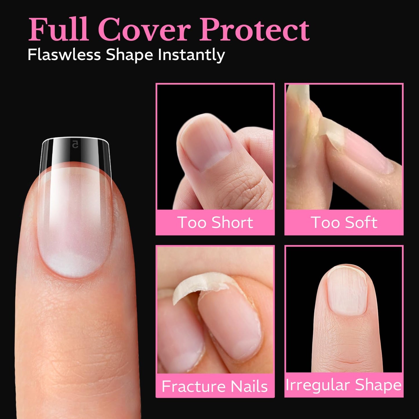Short Square Nail Tips - 600pcs Pre-Etched Soft Gel Acrylic Fake Nails | Half Matte Full Cover for DIY Manicure