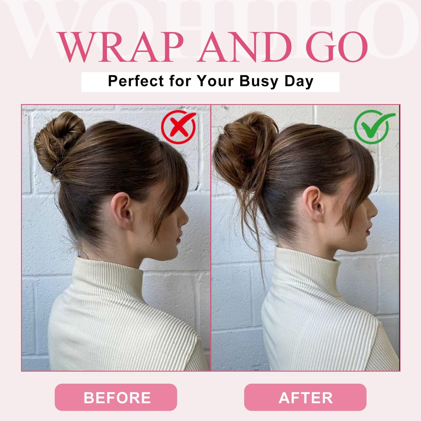 Messy Bun Hair Piece - 100% Human Hair Fluffy Donut Updo Extensions | 2Pcs Natural Black