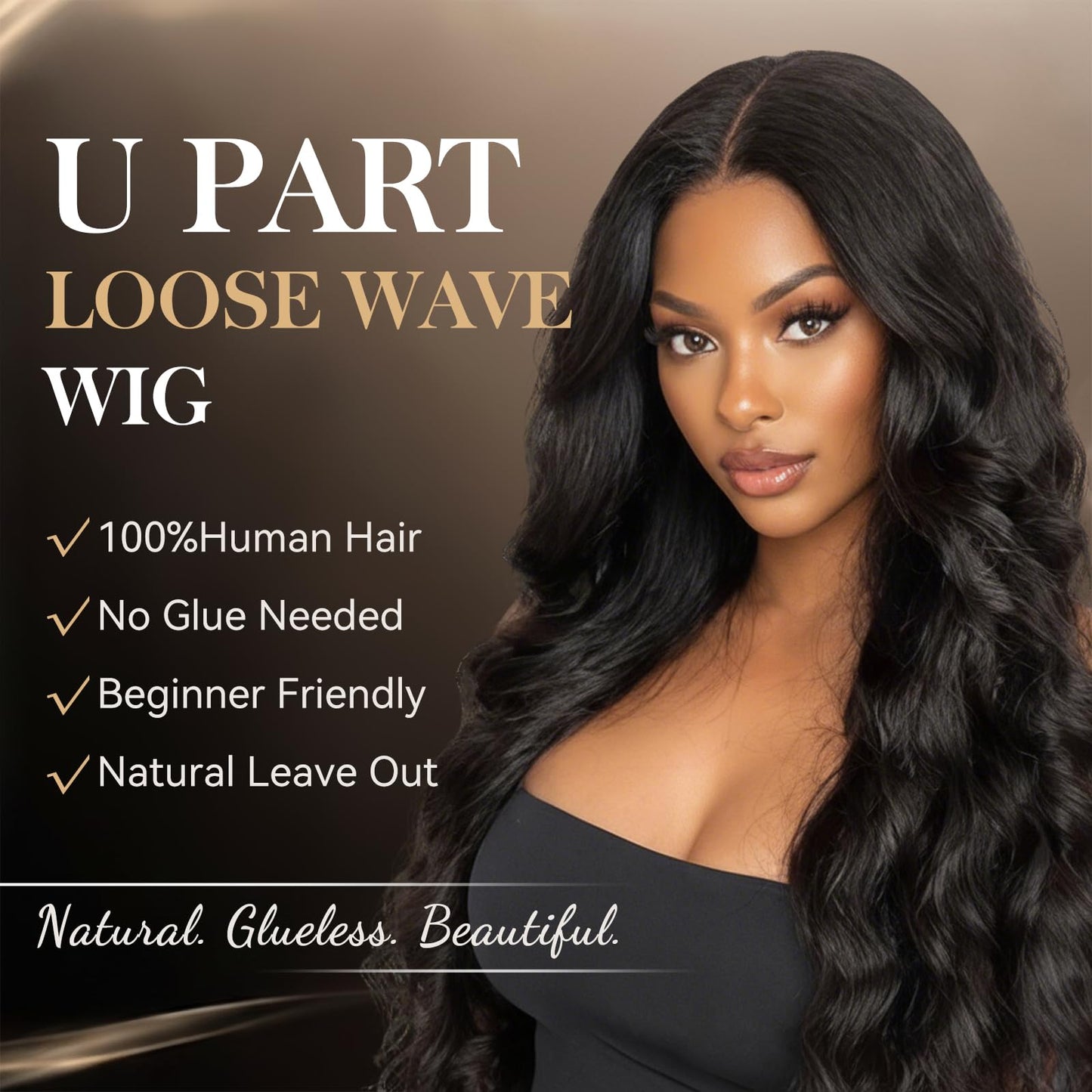 Star Show V Part Wig Human Hair Loose Wave Glueless Wigs Human Hair for Black Women, U Part Wig Human Hair No Leave Out Beginner Friendly Half Wig Natural Look 180 Density Natural Color 20Inch