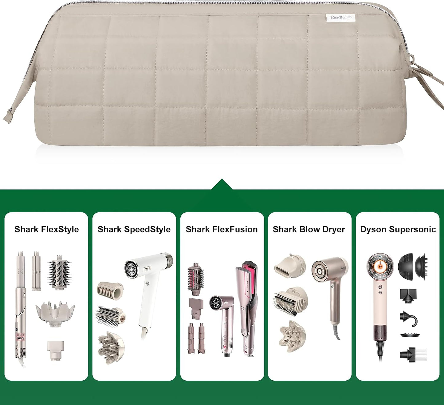 Dyson Airwrap Travel Bag Organizer - Stylish Case for Hair Tools | Fits Shark Dryer & Revlon Attachments (Camel)