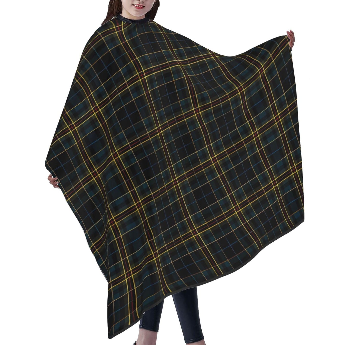 Dark Black Blue Checkered Yellow Lines Adult Professional Hair Cutting Cape Adjustable Snap Large Size 55x66 in