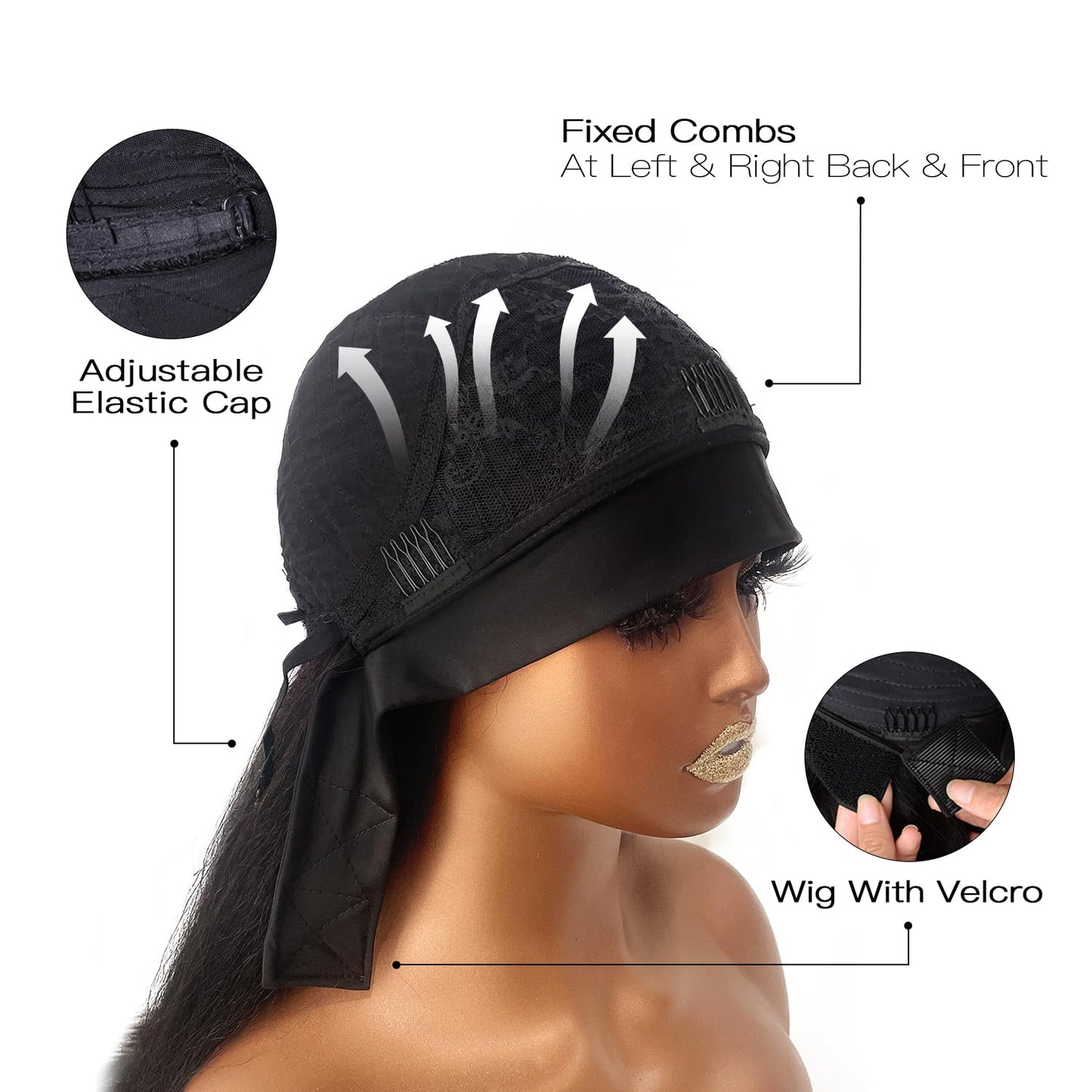 Kinky Straight Headband Wig for Black Women - 180% Density Human Hair | Natural Black, 16in