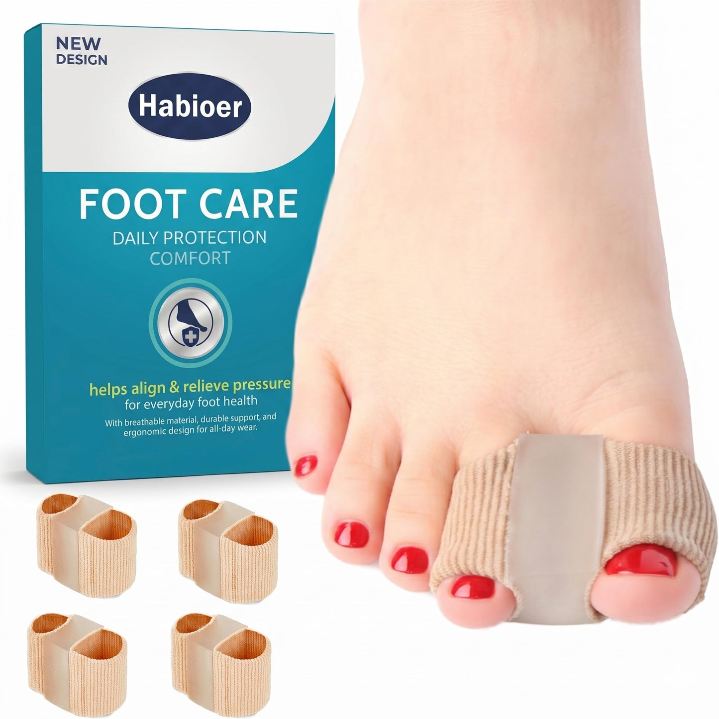 Habioer Bunion Corrector, Toe Separators for Women Men Big Toe, Breathable Toe Spacers, Bunion Correction(4PCS)