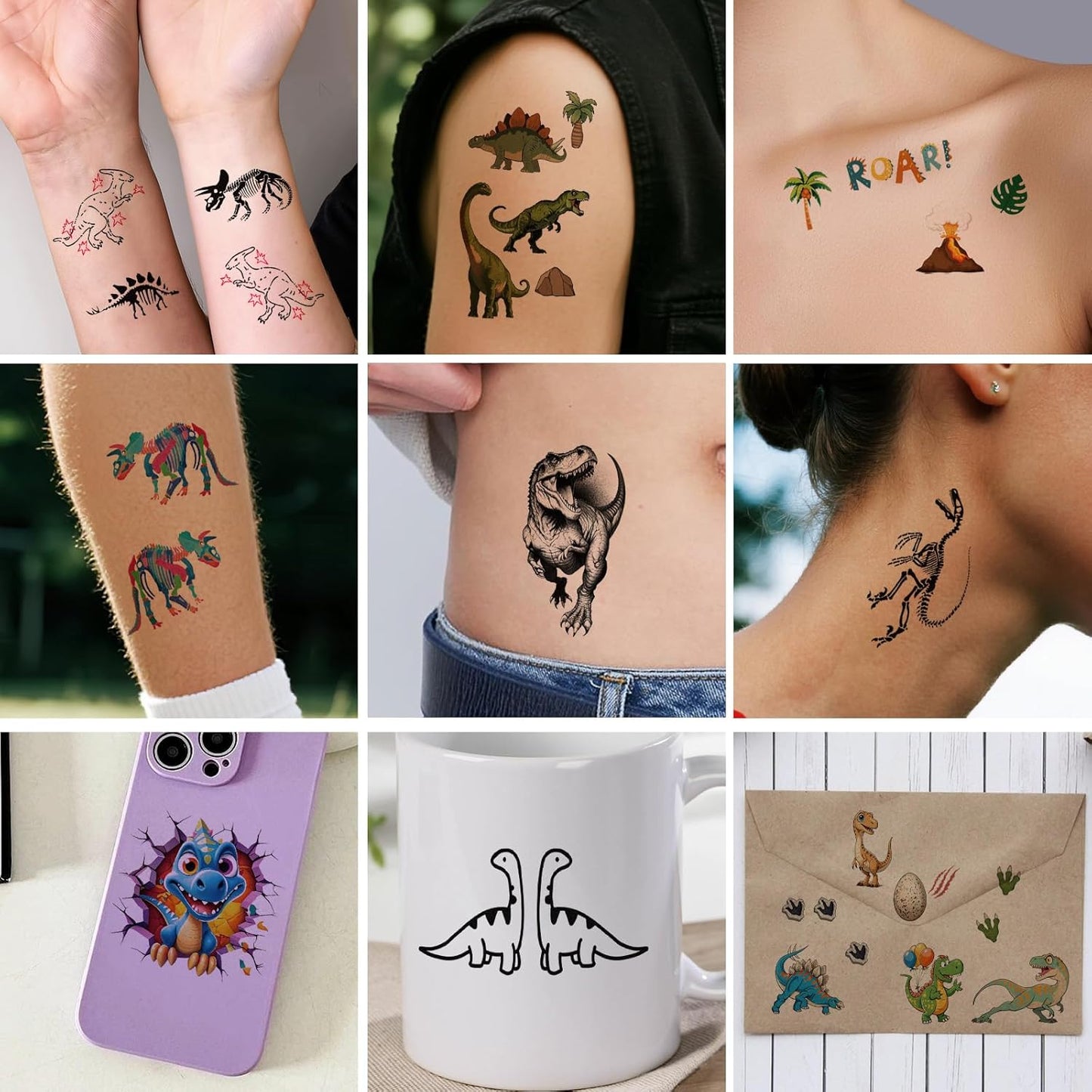 Dinosaur Temporary Tattoos for Kids - 77PCS T-Rex & Triceratops Designs | Fun Party Favors