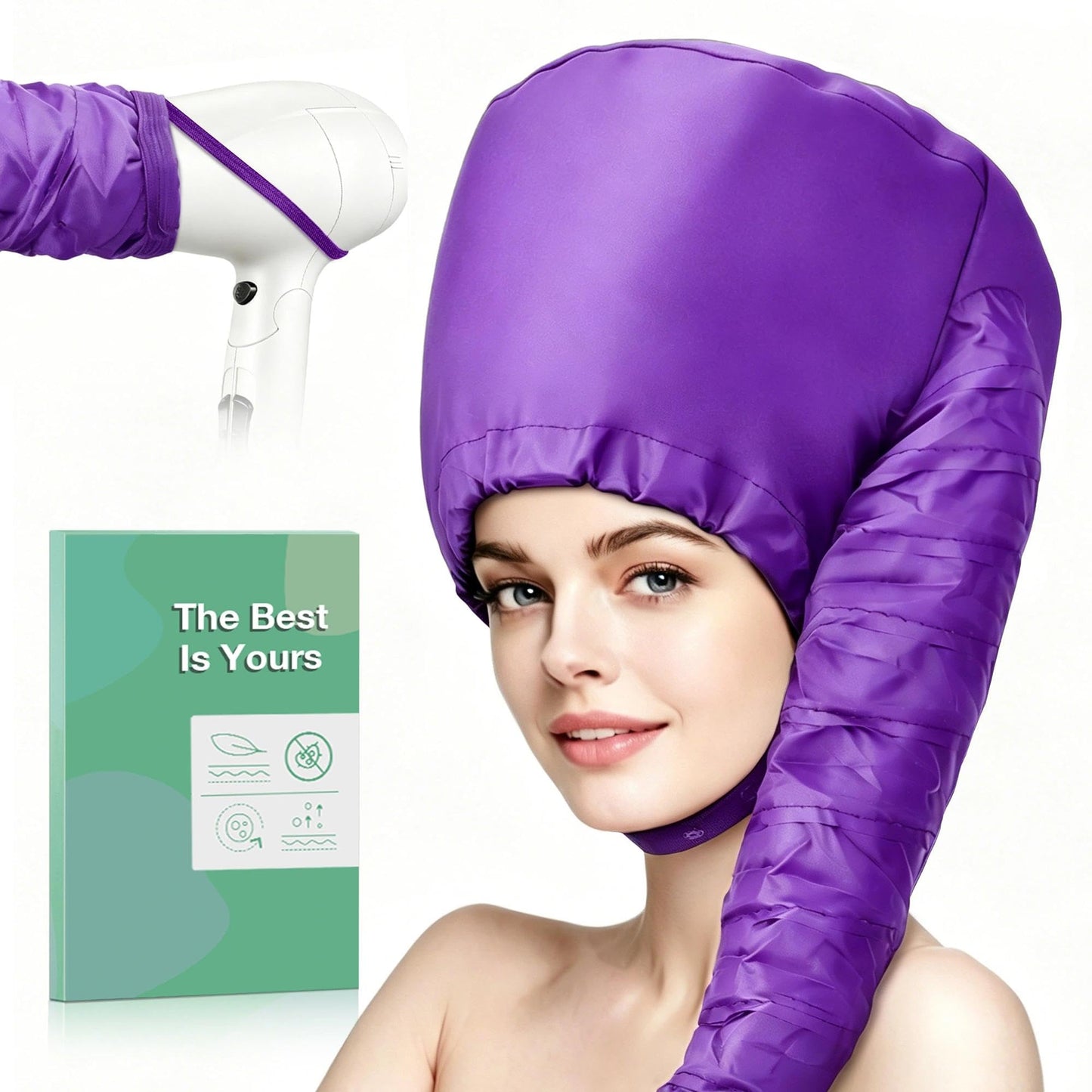 Hooded Hair Dryer Bonnet, Fast Drying Bonnet Hair Dryer for Natural Hair, Deep Conditioning Styling Curl Enhancing, Adjustable Fit Portable Lightweight for Travel（Purple）
