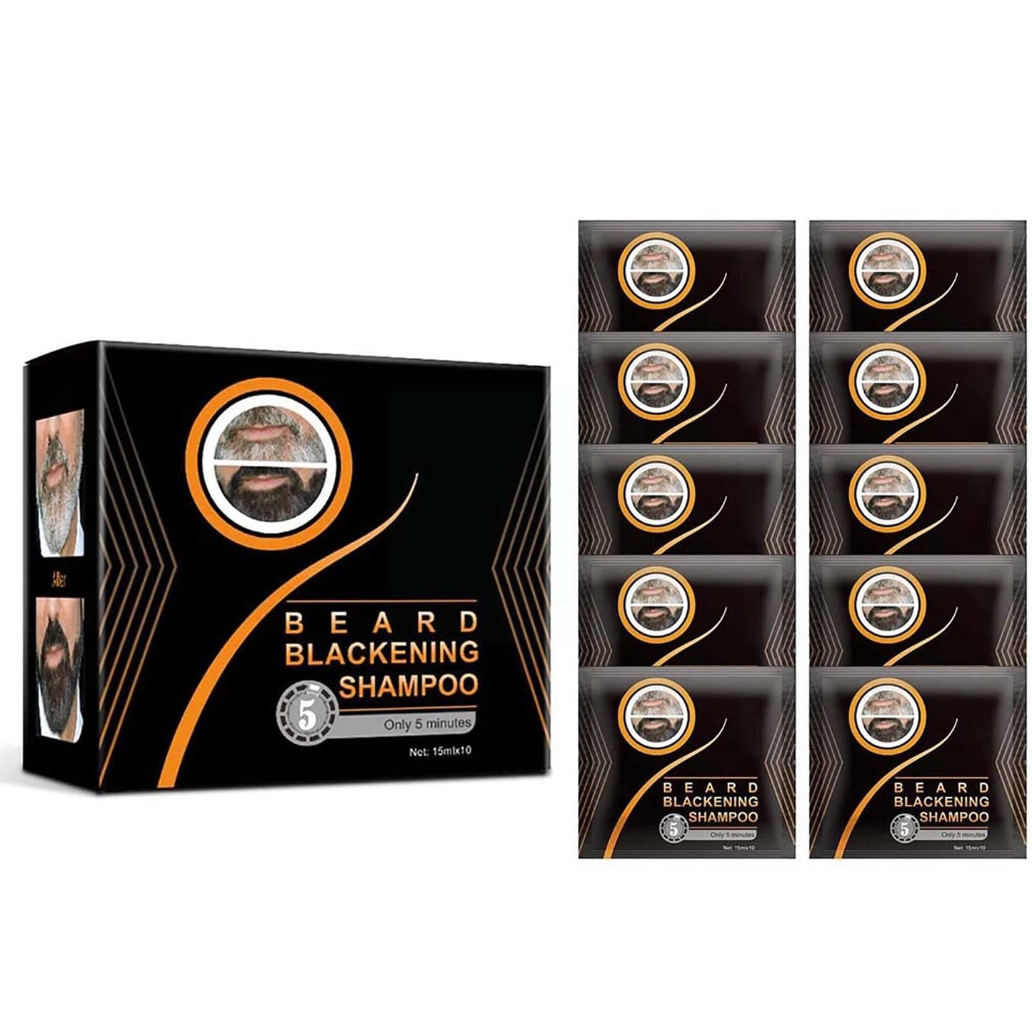 Natural Darkening Beard Blackening Color Shampoo, Beard Coloring for Men Dye Shampoo (1Box/10Pcs)