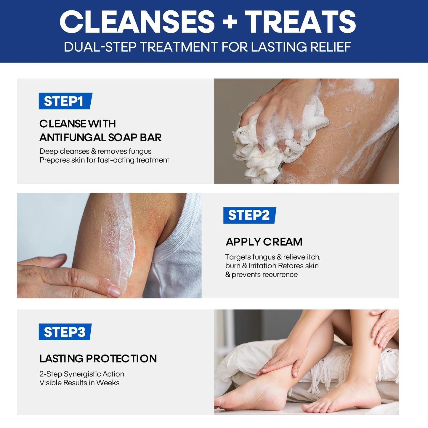 Hermon Clotrimazole Antifungal Treatment Cream & Soap Kit: Antifungal Cream for Athletes Foot, Jock Itch, Ringworm with Anti Fungal Soap - Relieves Itching Burning Cracking - 57g Tube / 113g Bar