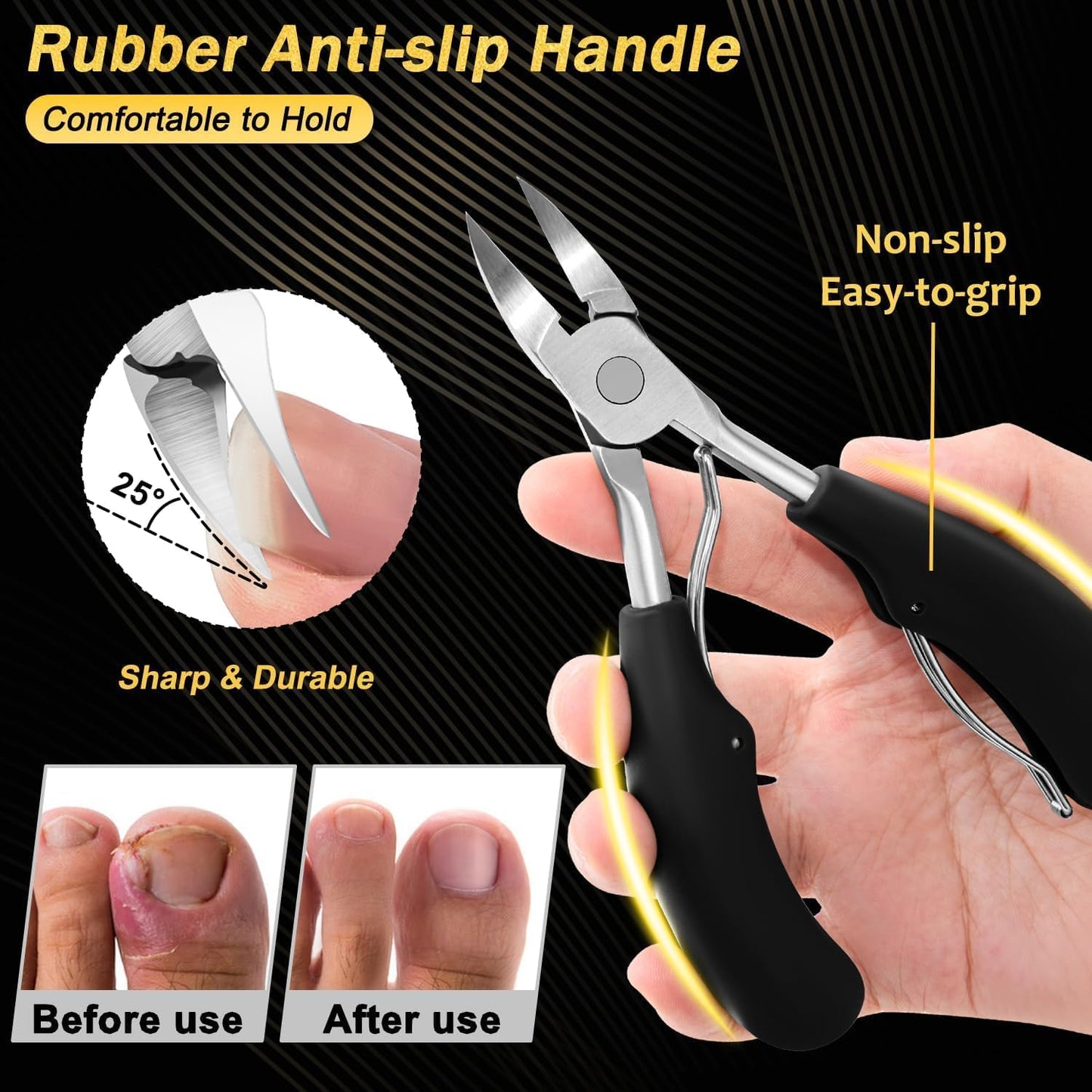 Toenail Clippers for Thick Nails - Heavy Duty Ingrown Toenail Clippers for Seniors | 5-Piece Set