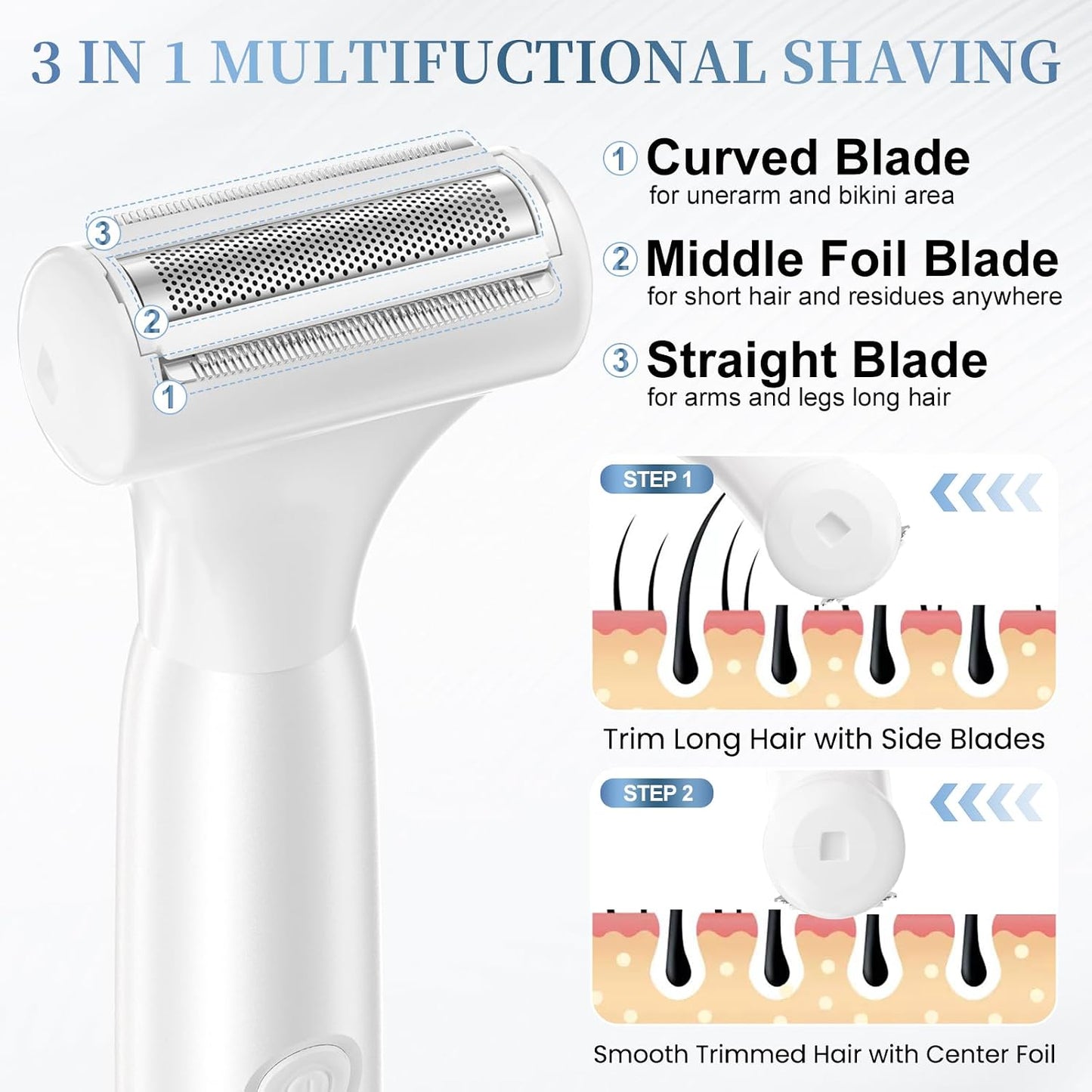 5 in 1 Bikini Trimmer for Women - Cordless Waterproof Electric Shaver | Rechargeable Body Hair Remover for Face, Arms, Legs