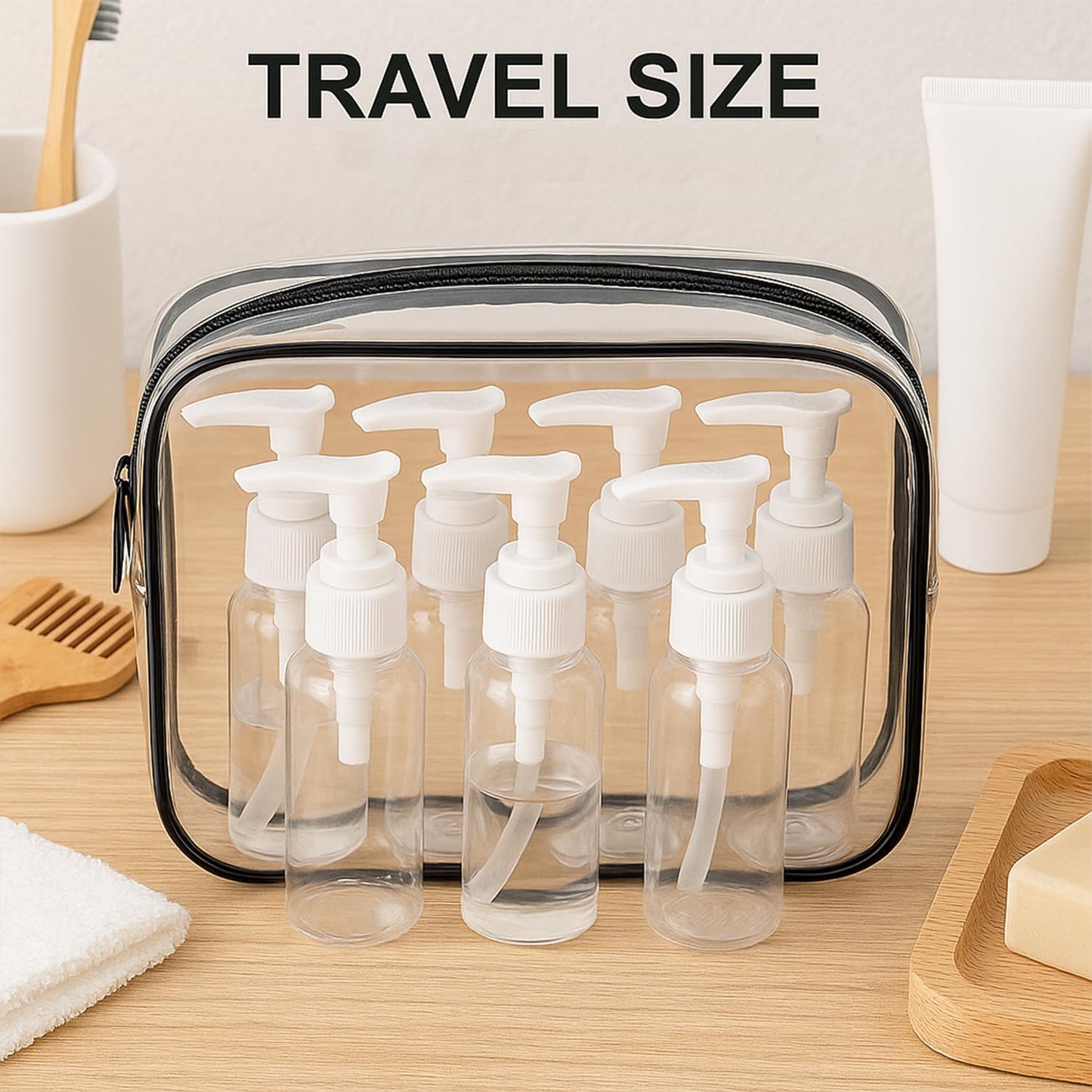 6Pcs 50ml/1.67Oz Clear Plastic Pump Bottles with White Dispenser Refillable Travel Lotion Pump Bottles Leakproof Empty Cosmetic Containers for Shampoo, Conditioner, Liquid Soap, Cream
