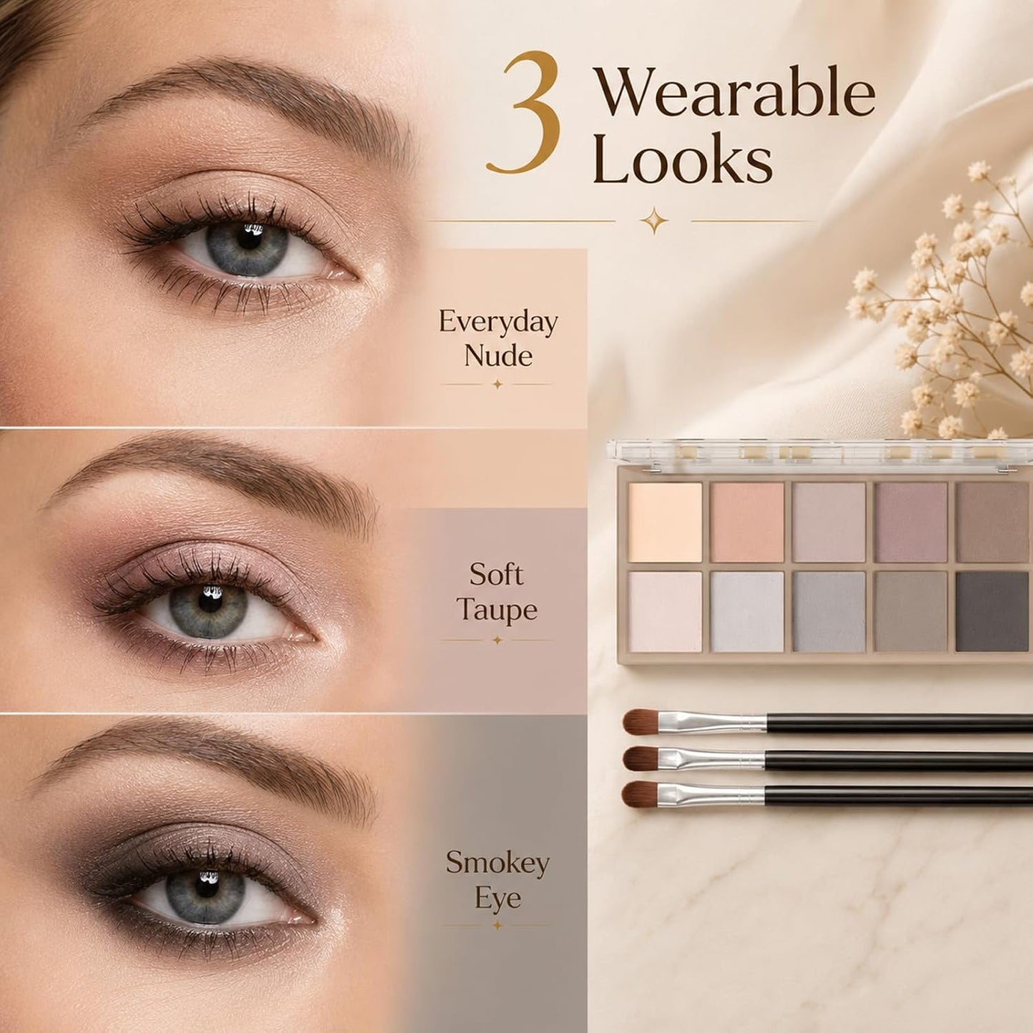 Matte Eyeshadow Palette - 10 Blendable Shades for Smokey Eyes | Waterproof, Long-Lasting Makeup