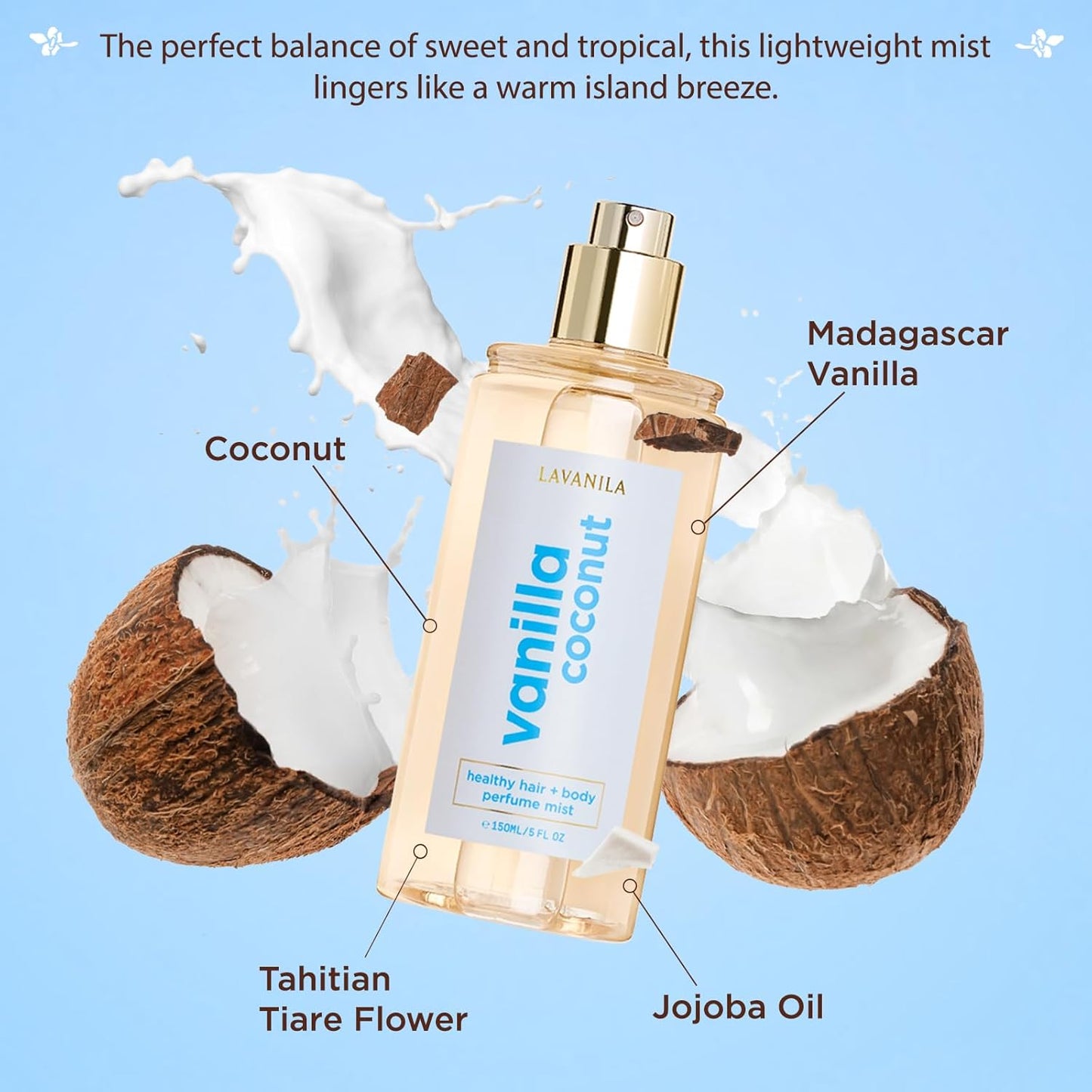 Lavanila Vanilla Coconut Hair & Body Mist - Tropical Vanilla Fragrance | 5 Oz Lightweight Spray for Hair & Skin