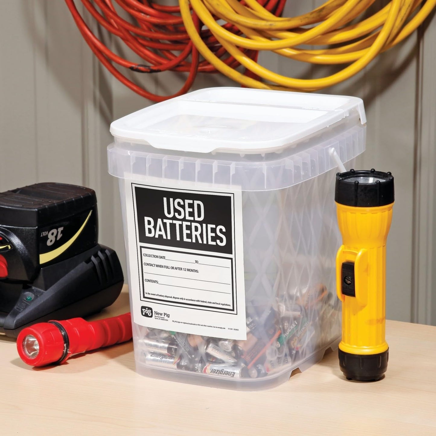 PIG Battery Disposal Container | Used Dry-Cell Battery Storage | 2 Gallon Capacity | PMB30595