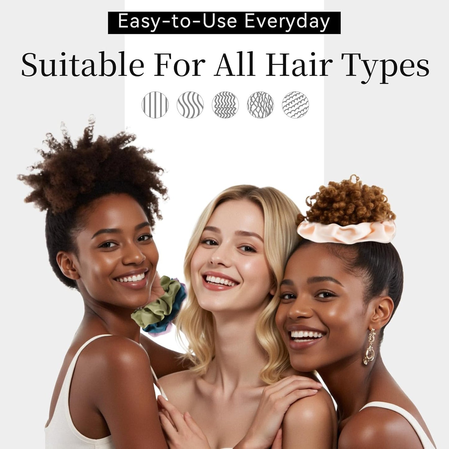 Silk Hair Ties - 5Pcs Mulberry Silk Scrunchies for Frizz & Breakage Prevention | No Damage Elastic Ponytail Holders
