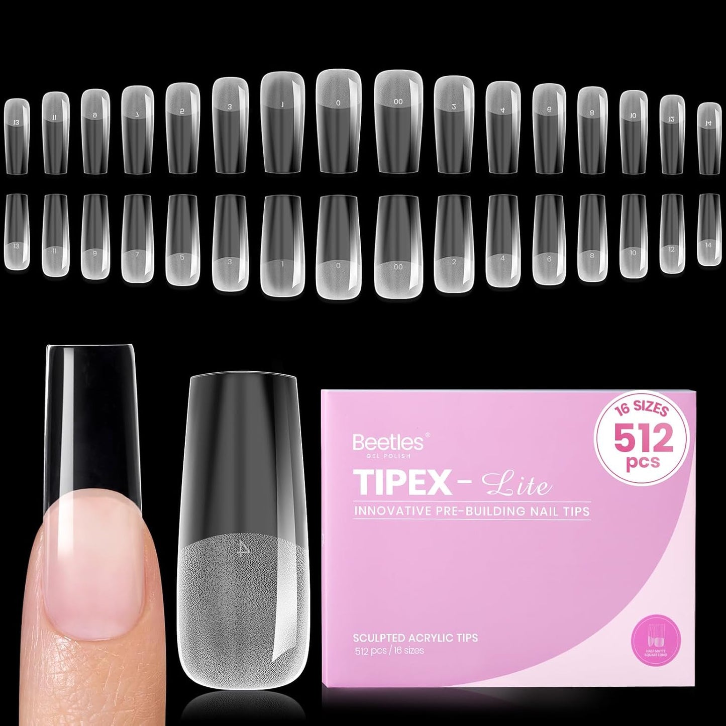 Beetles Nail Tips - XXL Stiletto Instant Apex for DIY Salon Extensions | 160pcs in 16 Sizes (00-14)