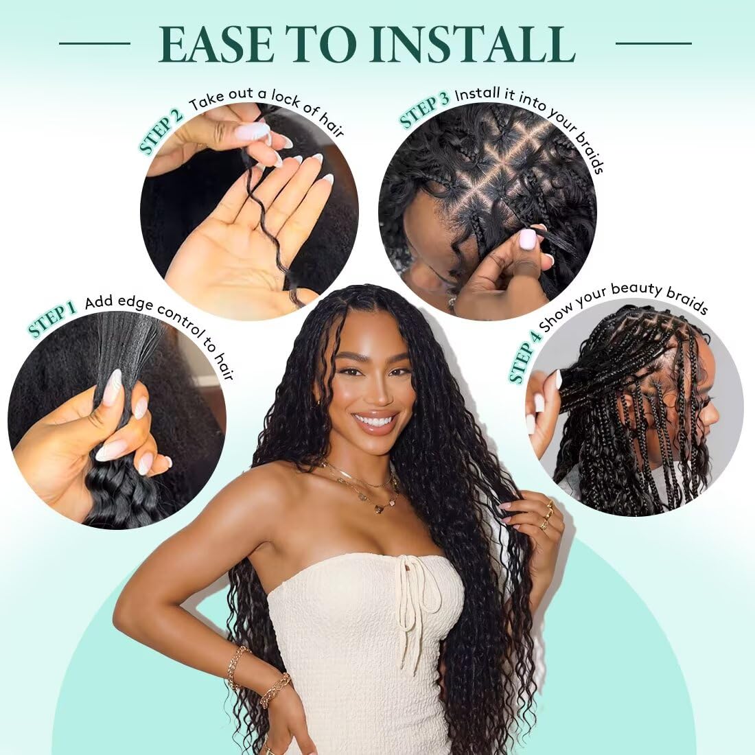 Boho Hair for Braiding, Curly Virgin Human Braiding Hair for Women, 12A Knotless Deep Wave Bulk Bohemian Styles, 150g 16 Inch 3 Bundles/Pack Natural Black