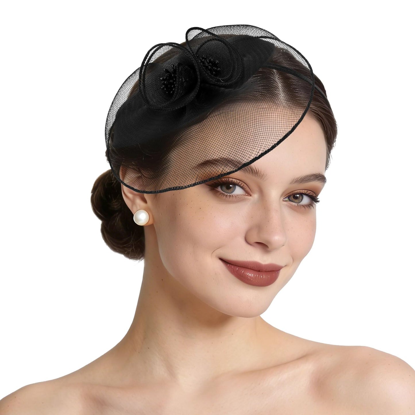 Semato Black Fascinators Hats for Women Mesh Elegant Tea Party Kentucky Hat Derby Headband with Hair Clip