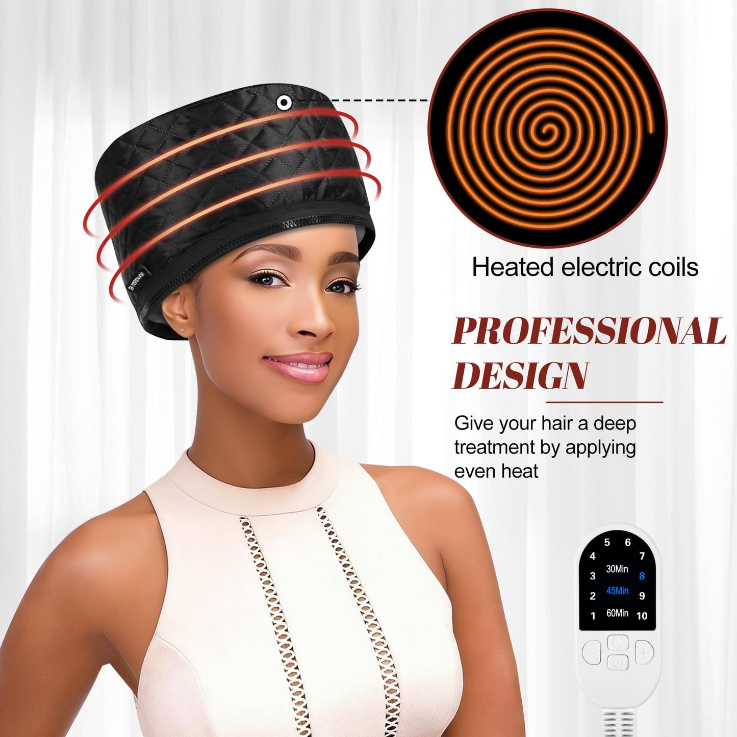 TEPENAR Hair Steamer for Deep Conditioning: Upgraded Heat Cap with 10-Level Fast Heating 3 Time Settings for Natural Hair Portable Thermal Steam Cap for Home Hair Treatment