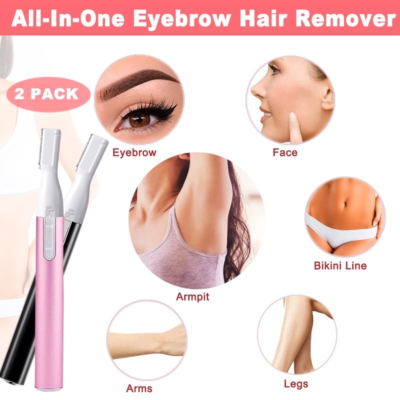 LAIKME Electric Eyebrow Trimmer for Women, Facial Hair Razor Removal for Men, Mini Epilator for Bikini, Remover for Face, Chin, Peach Puzz, Lips, Body, Arms, Legs, Battery Operated (Pink, Black)