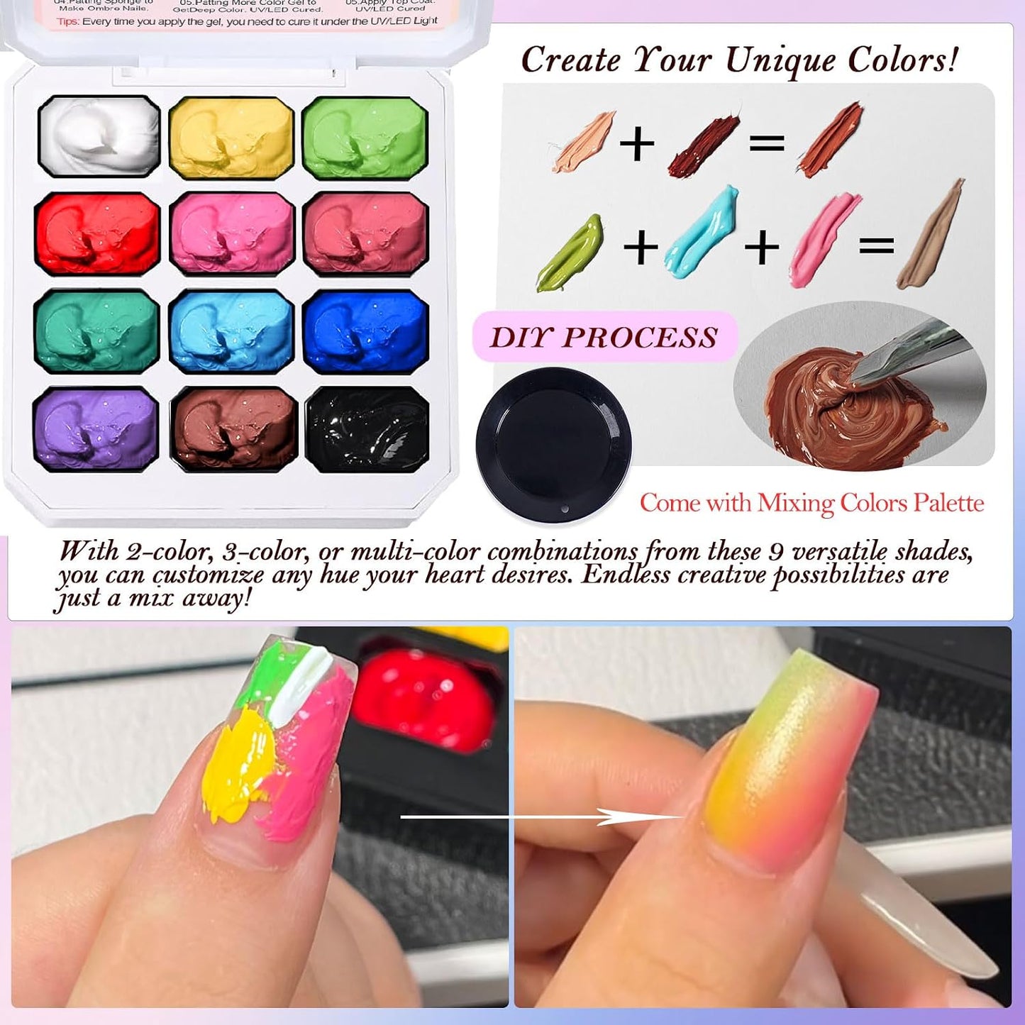 Pat Pat Gel Ombre Nail Art Palette - 12 Colors Gradient Sponge Painting Set for Salon Manicure