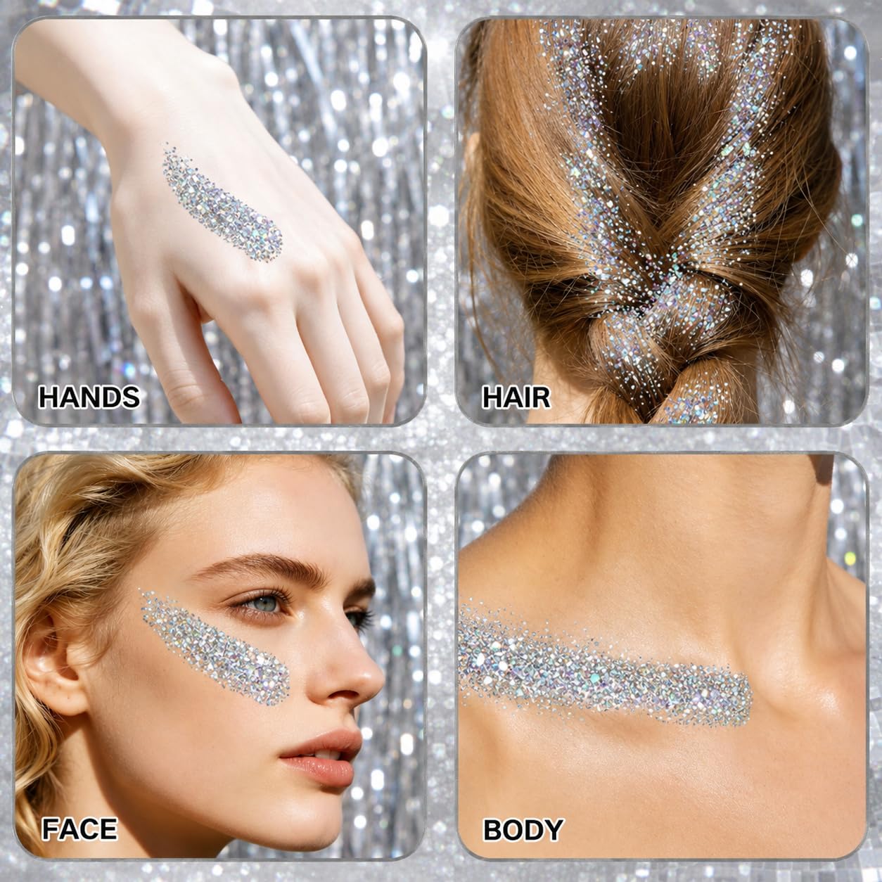 MEICOLY 1.23 OZ Silver Body Glitter Stick for Women,Face Glitter for Rave Outfit Accessories,Holographic Mermaid Hair Glitter Stick for Singer Concerts,Parties,Clubbing,Concert & Halloween