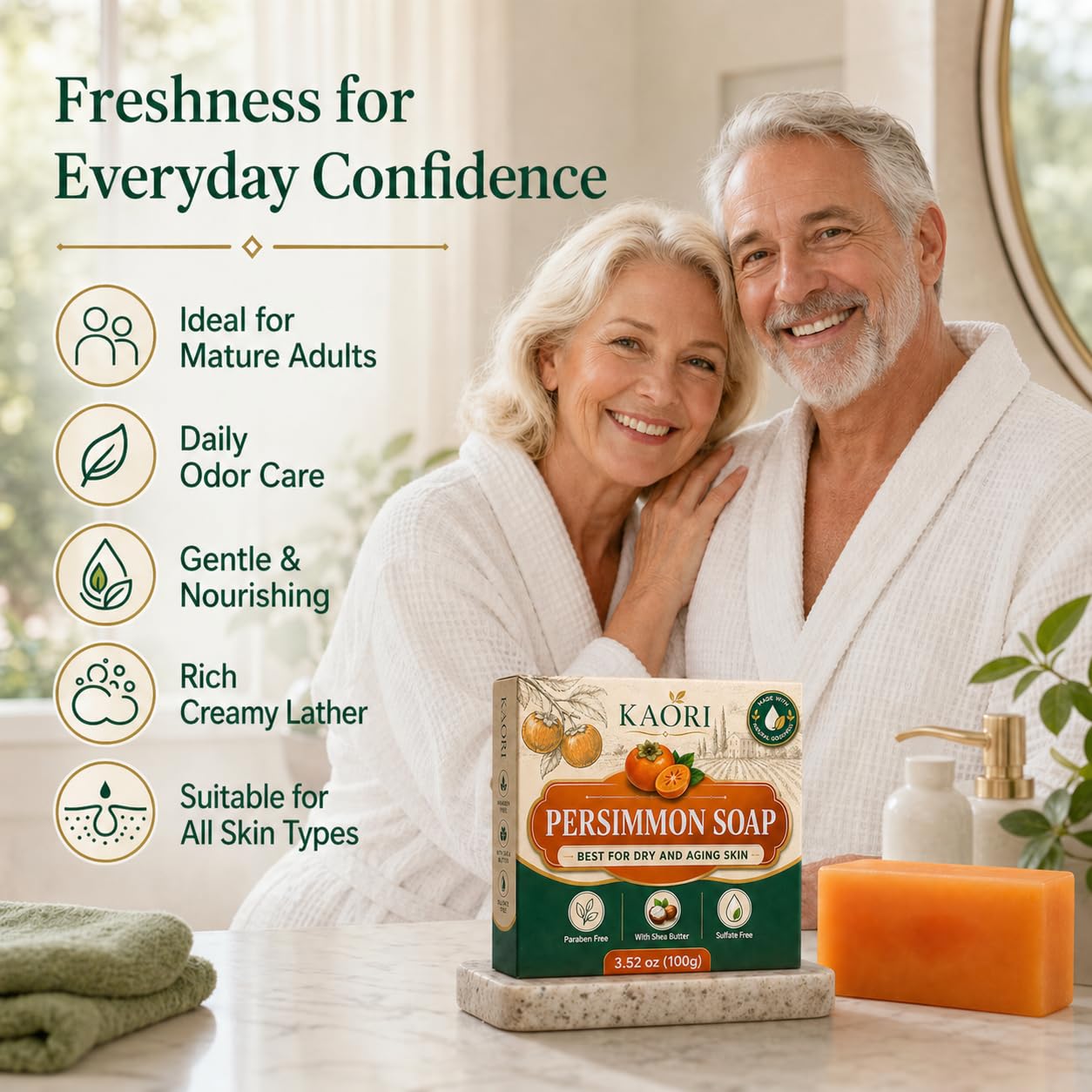 shekys KAORI Deodorizing Persimmon Soap |Feel fresh and clean all day long | with Persimmon Extract for Men & Women (1pc)