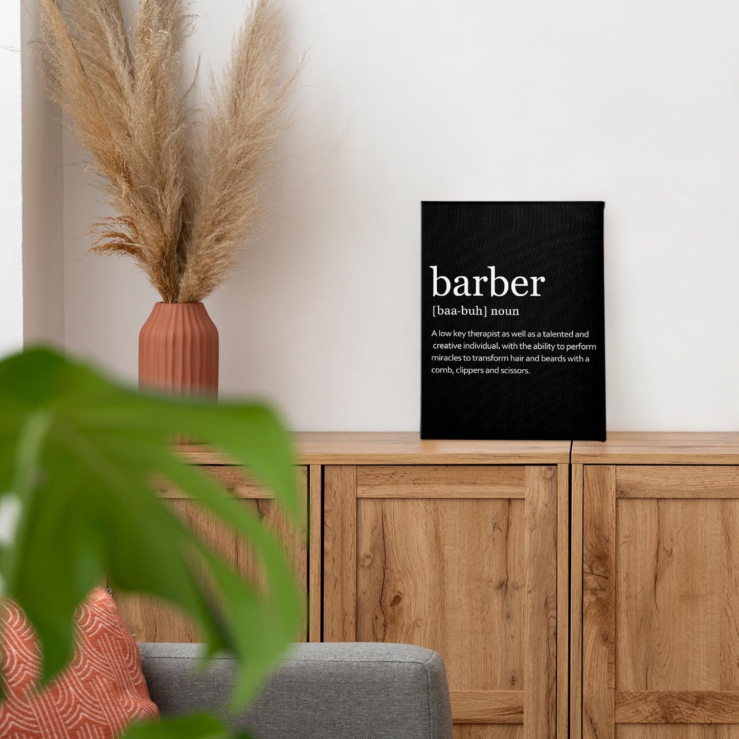 PHAMTE Barber Definition Wall Art, Barber Shop Decor, Modern Barbershop Barber Quote Print Framed Canvas Painting Artwork For Home Office Living Room Salon Barbershop Decor(11x14 Inch) (Black)