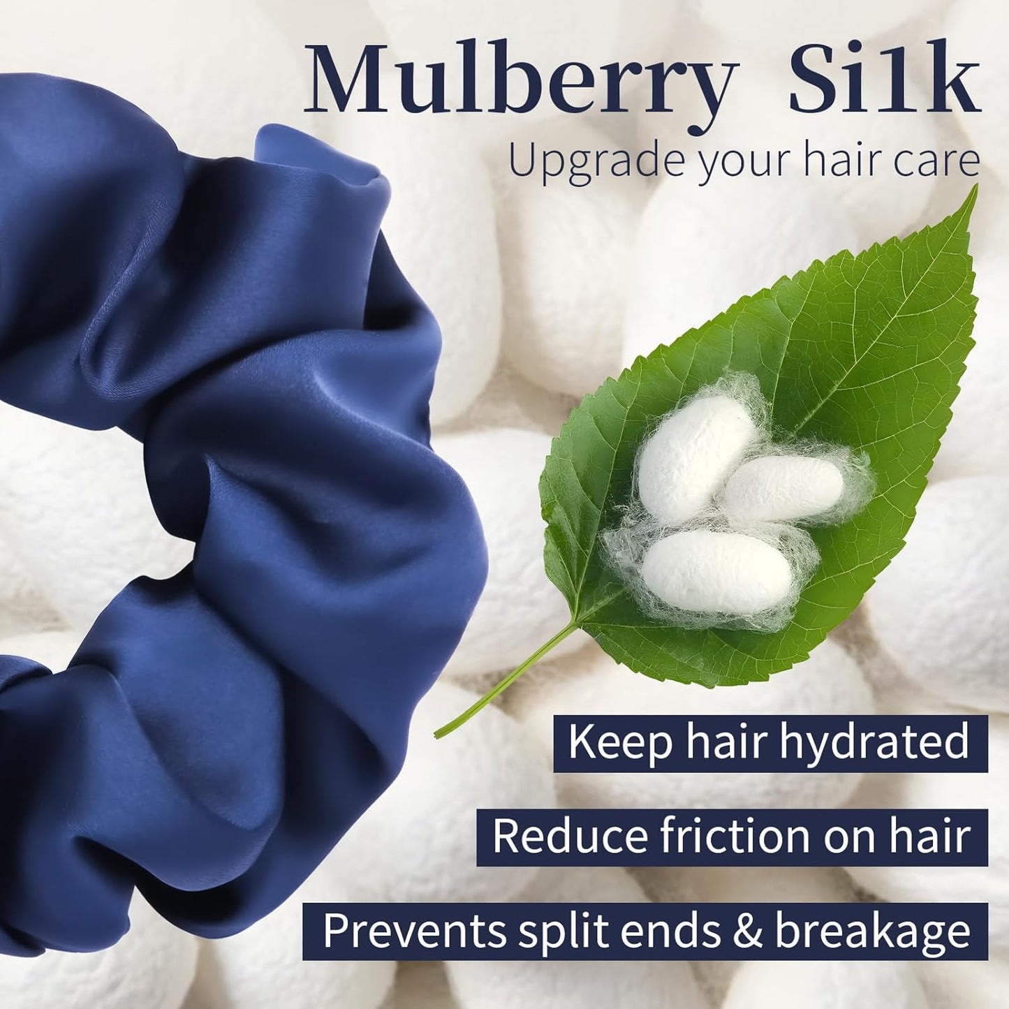 Silk Hair Scrunchies - 5Pcs Mulberry Silk Hair Ties for Frizz & Breakage Prevention | No Damage Elastic Ponytail Holders