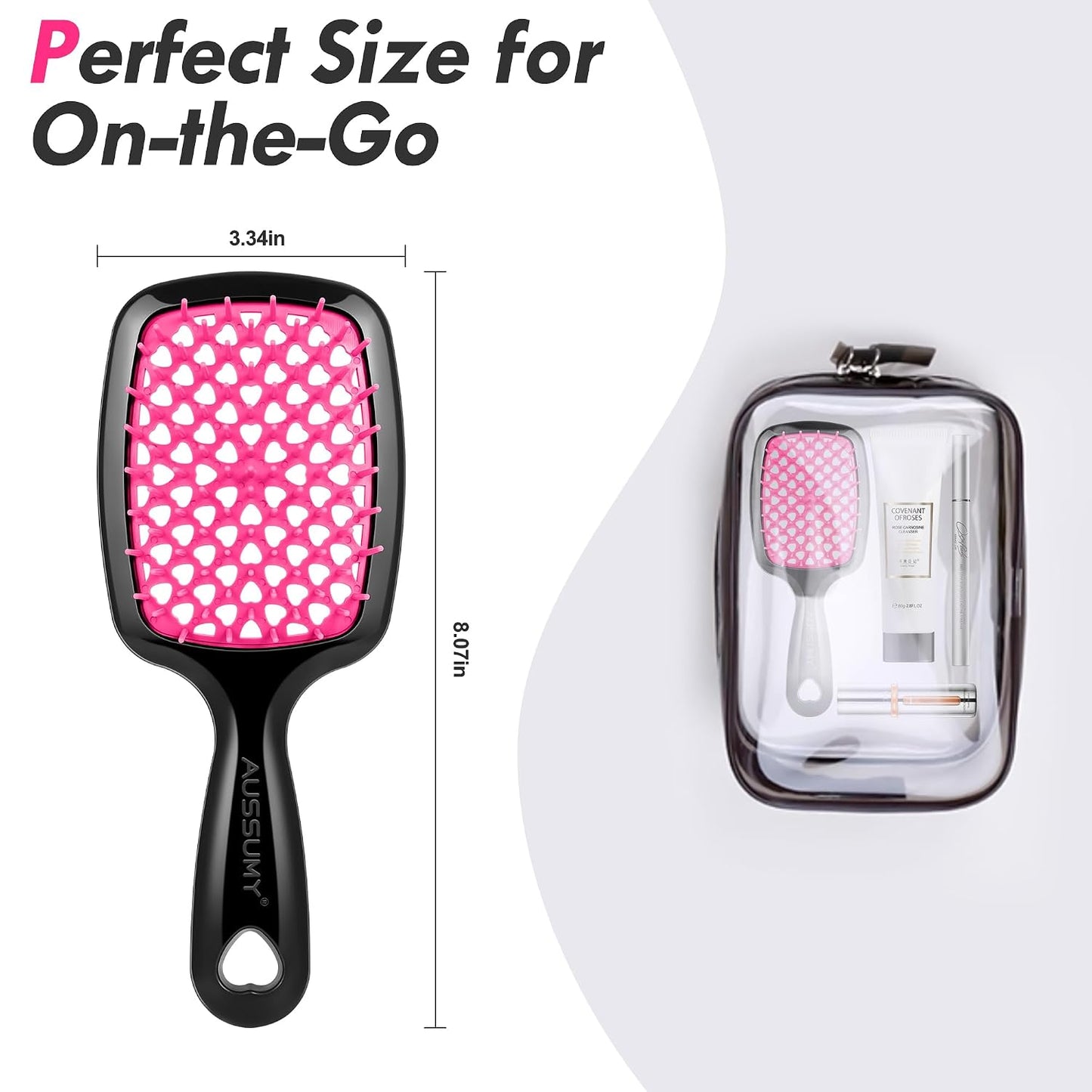 Vented Detangling Hair Brush Set - Soft Bristles for Effortless Tangle-Free Styling | Ideal for Curly, Straight, Wet, Dry Hair - Magenta - 2 Pack