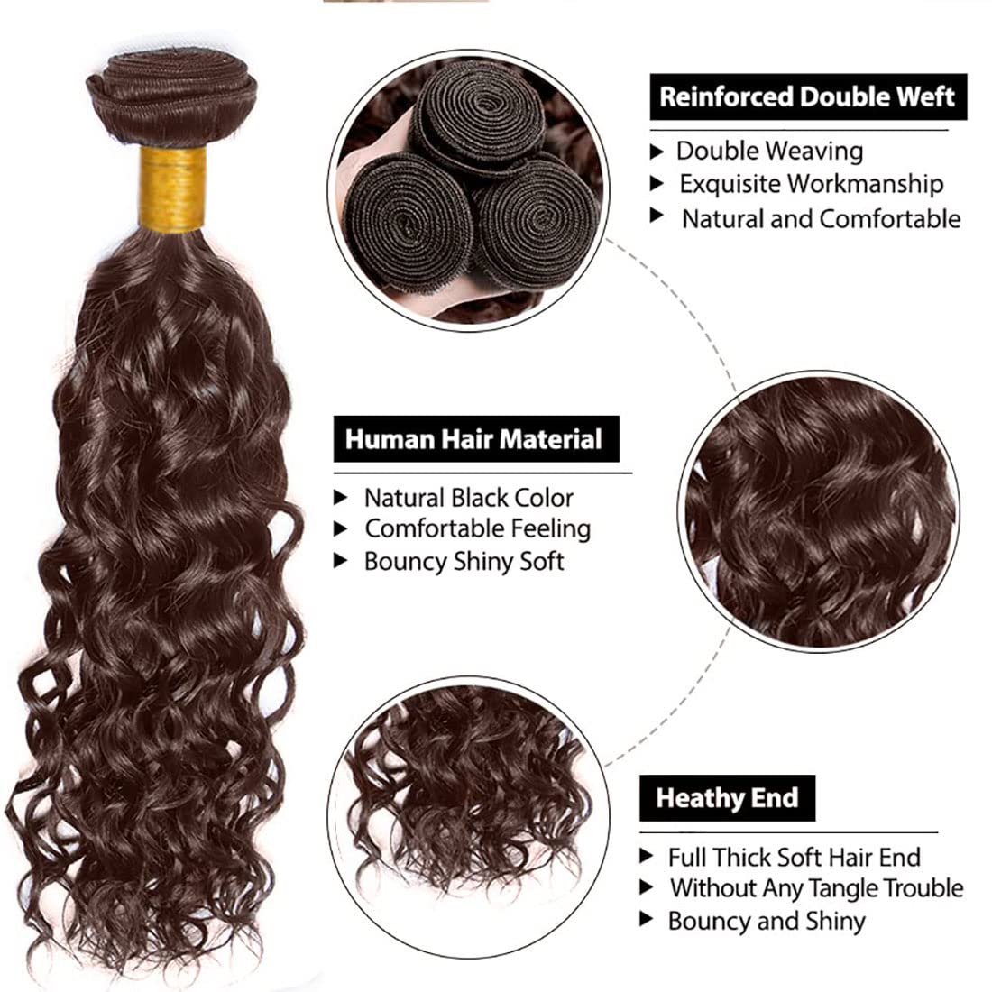 18 20 22 Inch #4 Chocolate Brown Bundles Human Hair 3 Bundles Brazilian Remy Hair 100 Grams/Bundle 10A Grade Unprocessed Virgin Hairs Brown Water Wave Bundle Weaves Extensions